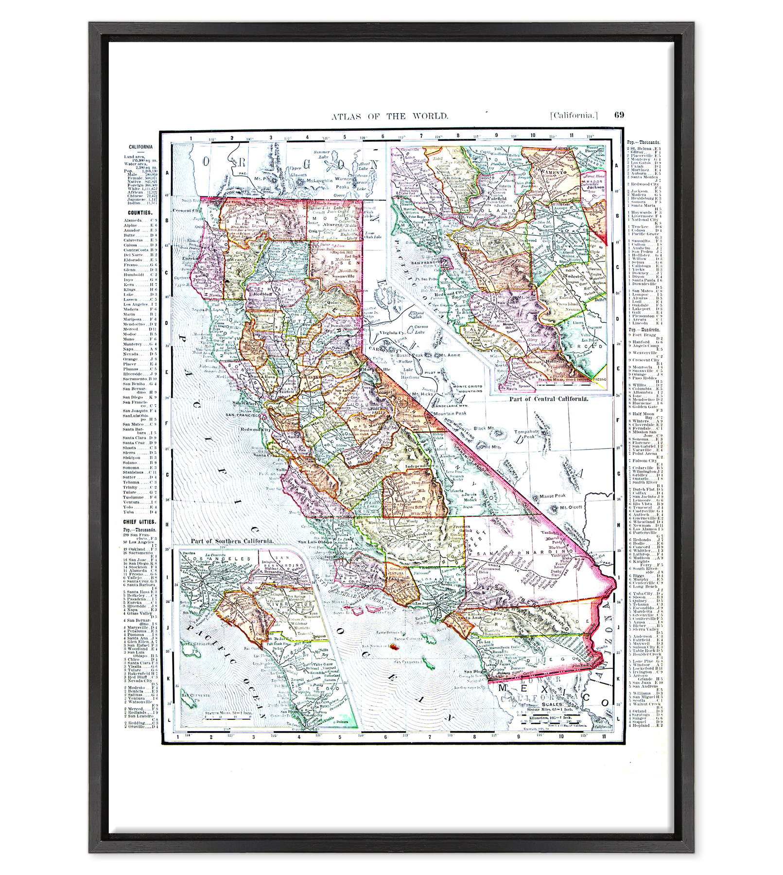 Antica Mappa California USA America - Anno 1900