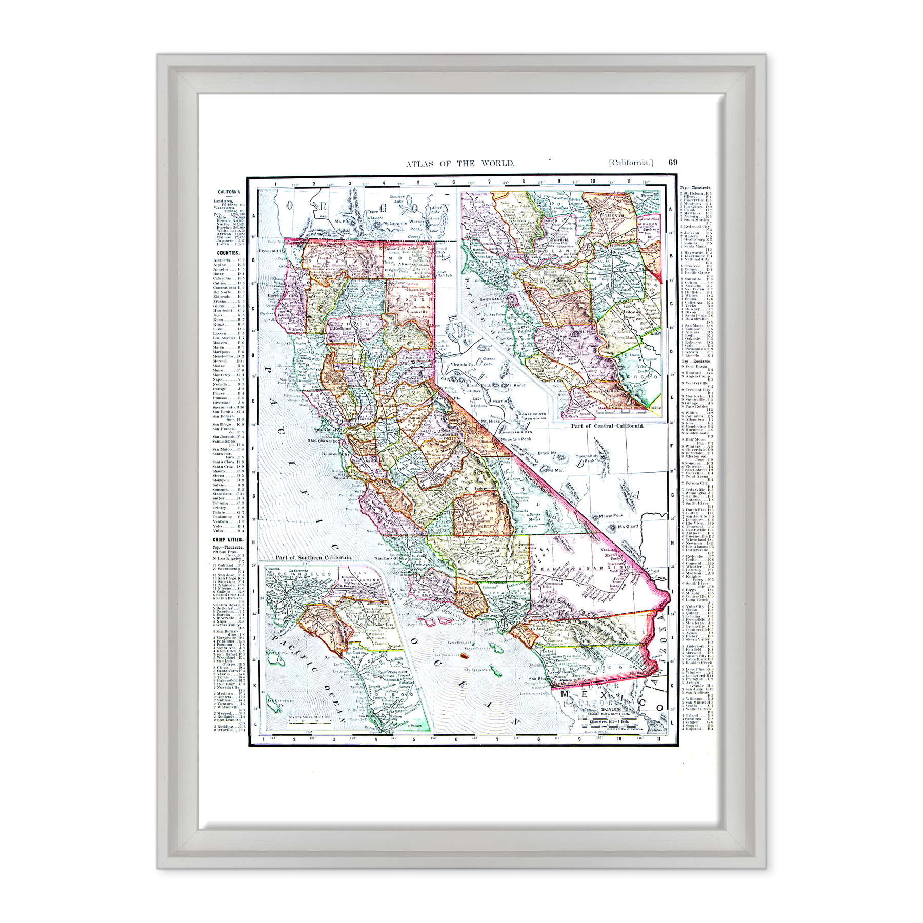 Antica Mappa California USA America - Anno 1900