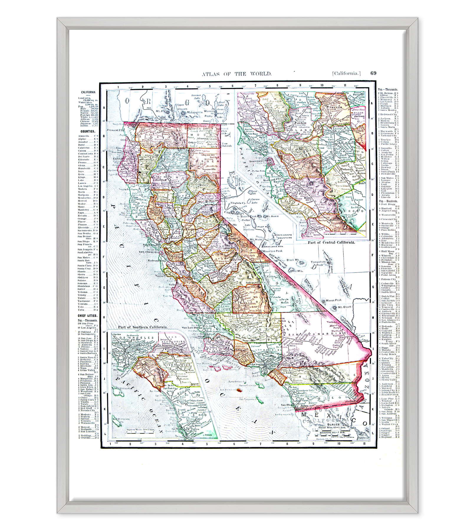 Antica Mappa California USA America - Anno 1900