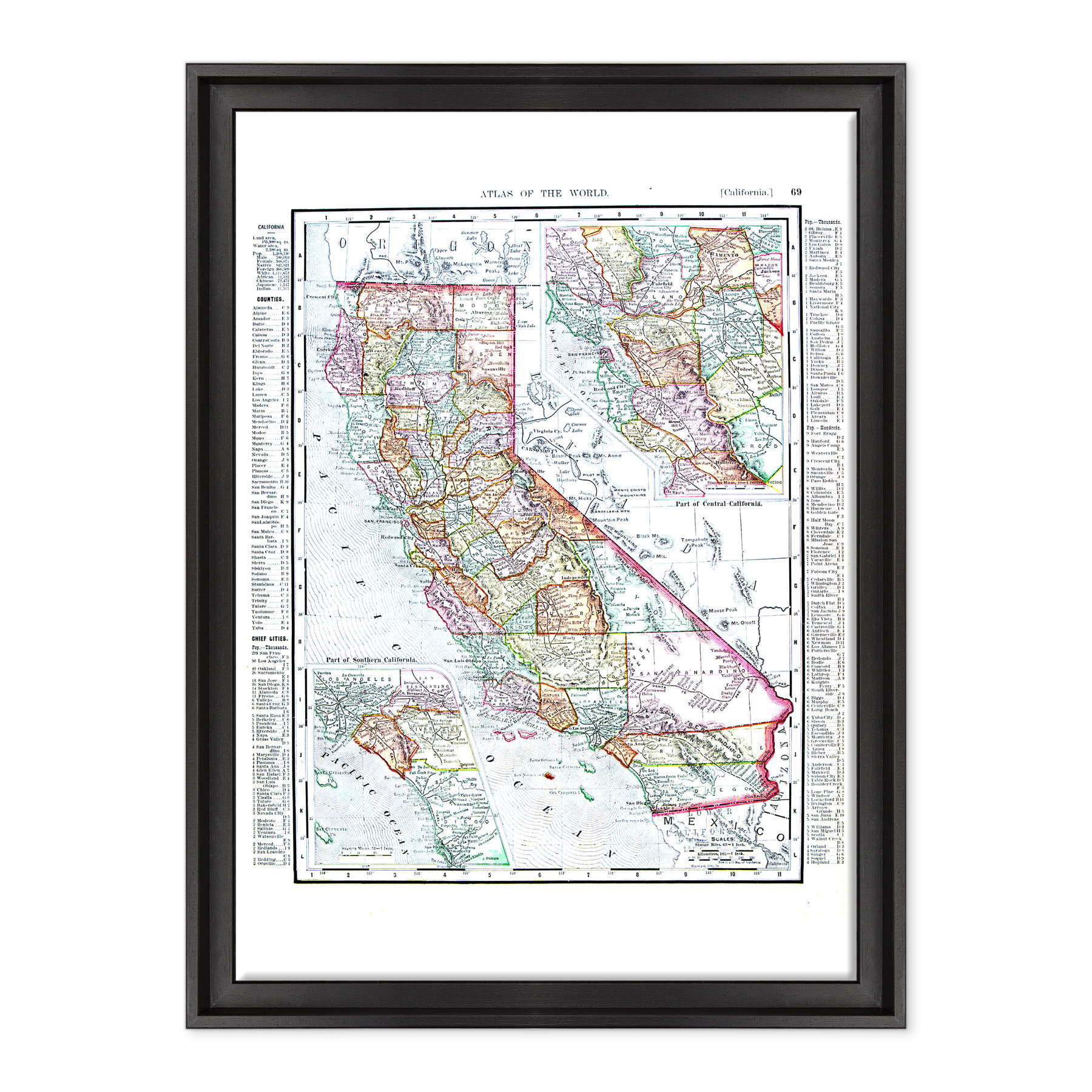 Antica Mappa California USA America - Anno 1900