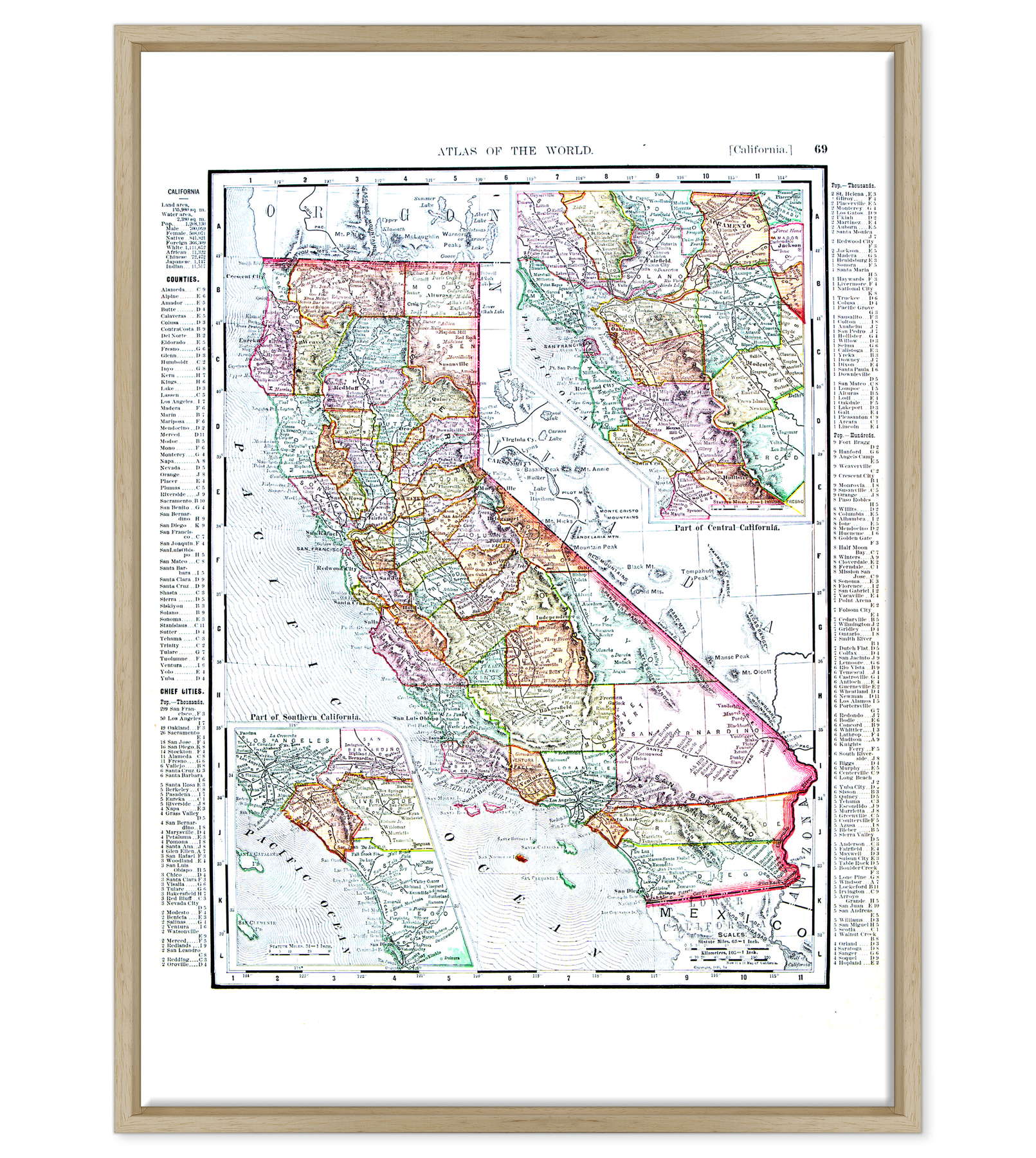 Antica Mappa California USA America - Anno 1900