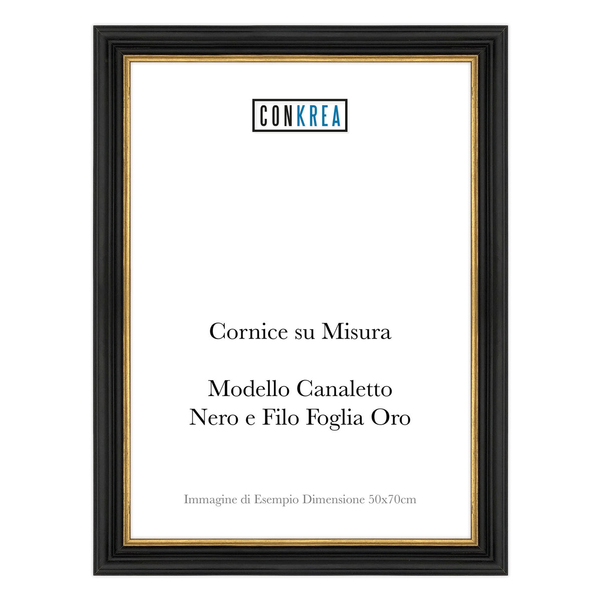 Cornice Classica su Misura - Modello Canaletto Nero e Foglia Oro