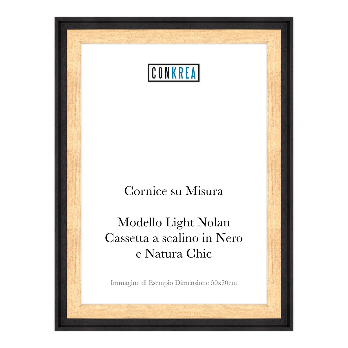 Cornice Moderna su Misura - Modello Light Nolan a Cassetta Scalino Nero e Natural Chic