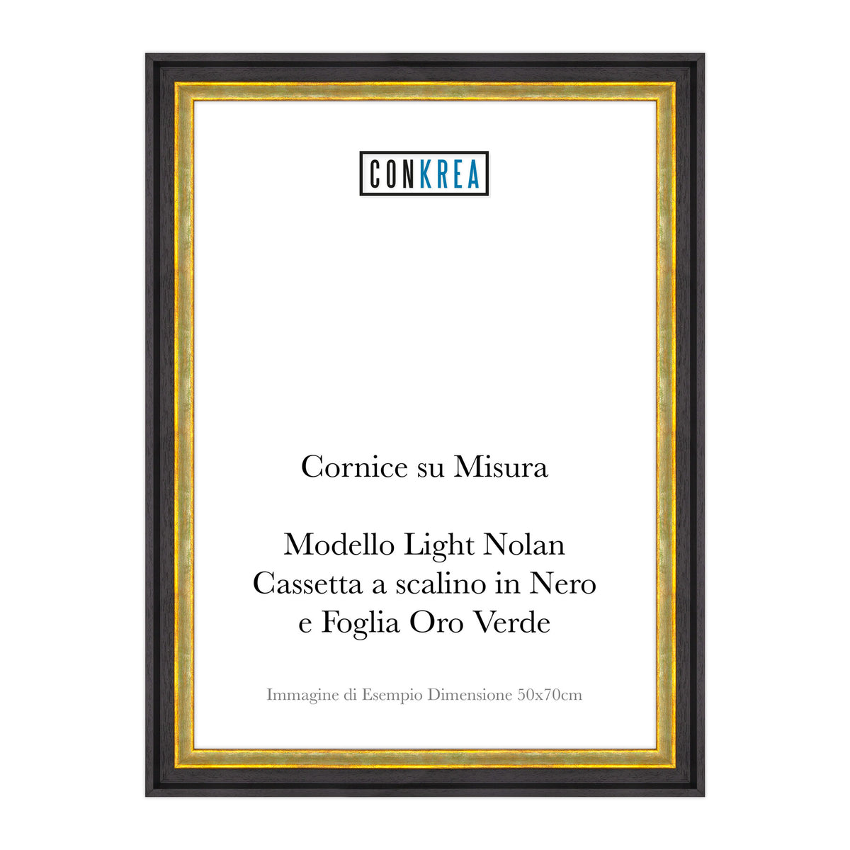 Cornice Moderna su Misura - Modello Light Nolan a Cassetta Scalino Nero e Foglia Oro Verde
