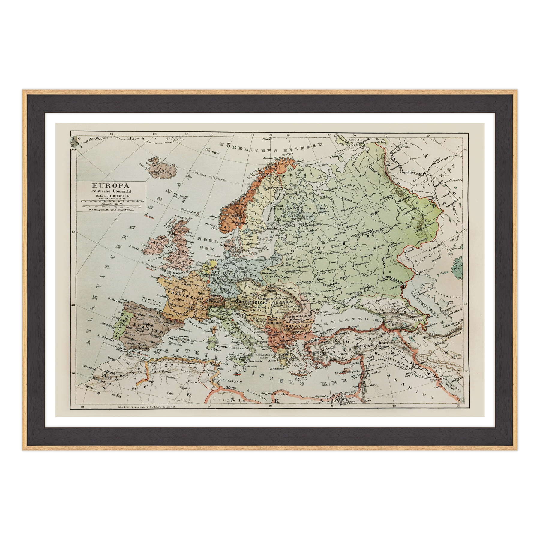 Antica Mappa Europa fine 1800 - Anno 1908