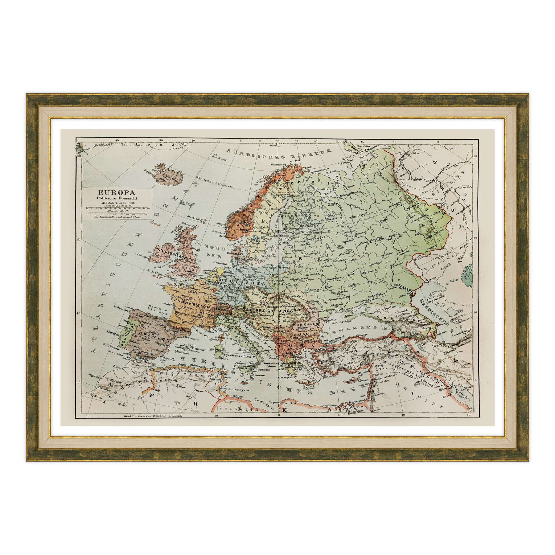 Antica Mappa Europa fine 1800 - Anno 1908