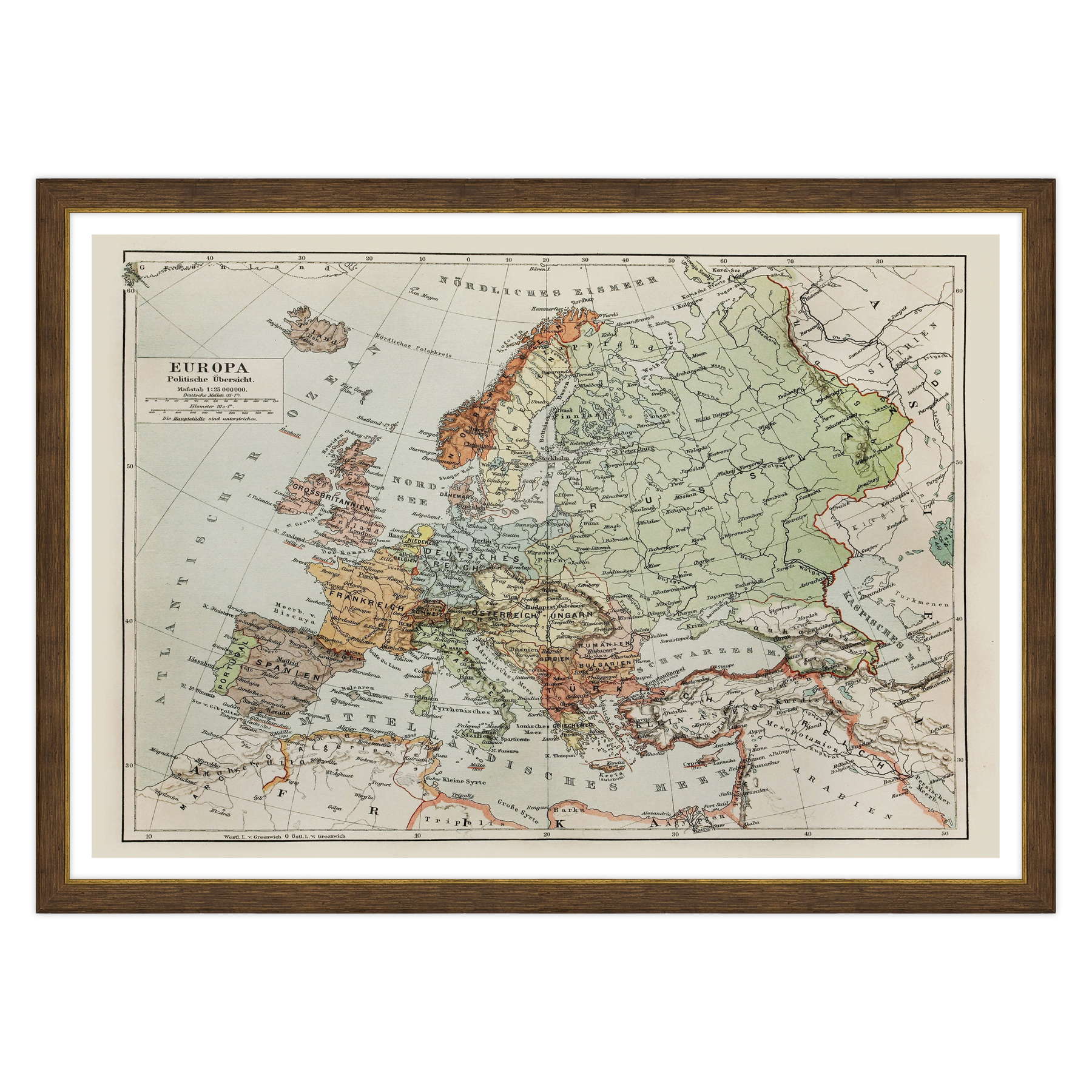 Antica Mappa Europa fine 1800 - Anno 1908