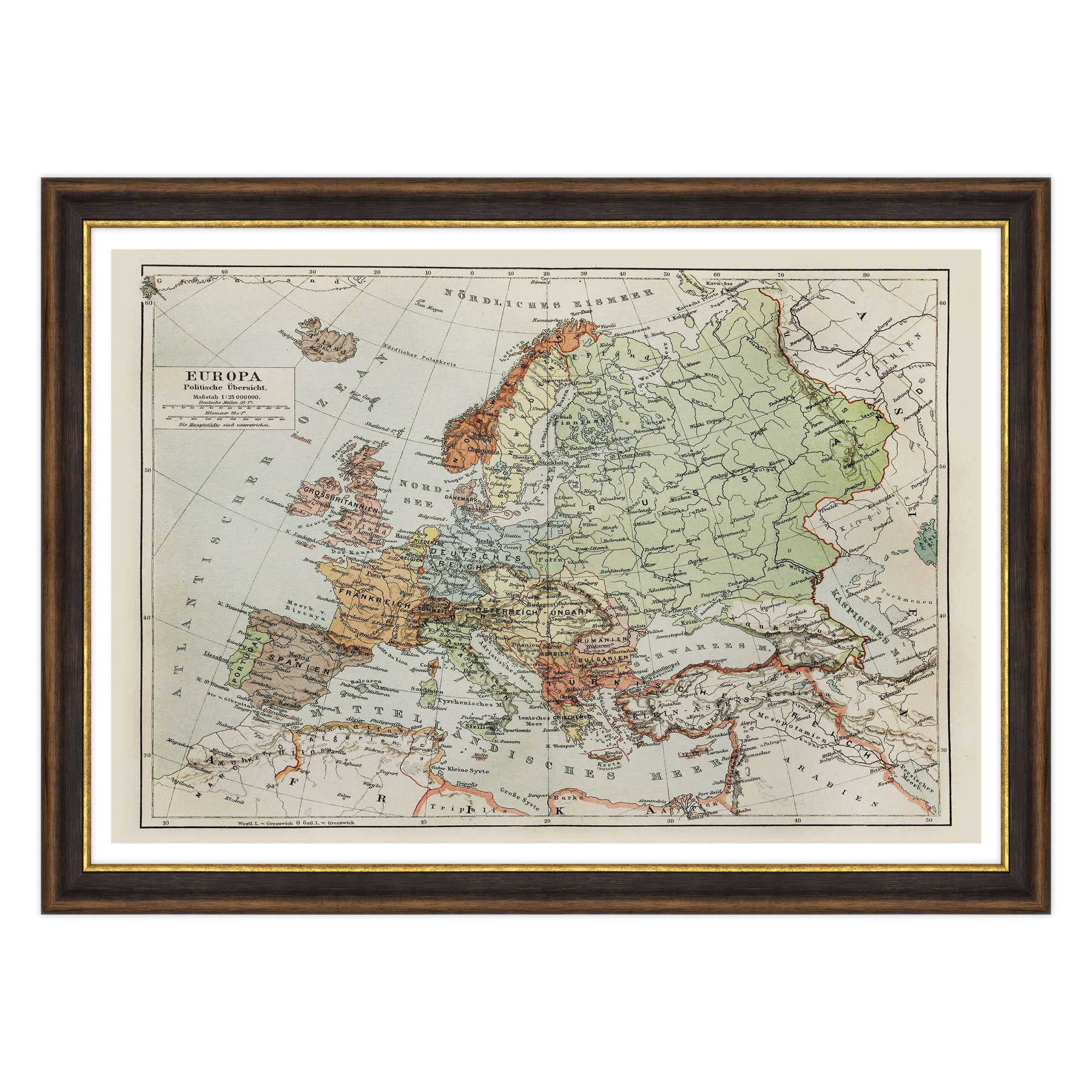 Antica Mappa Europa fine 1800 - Anno 1908
