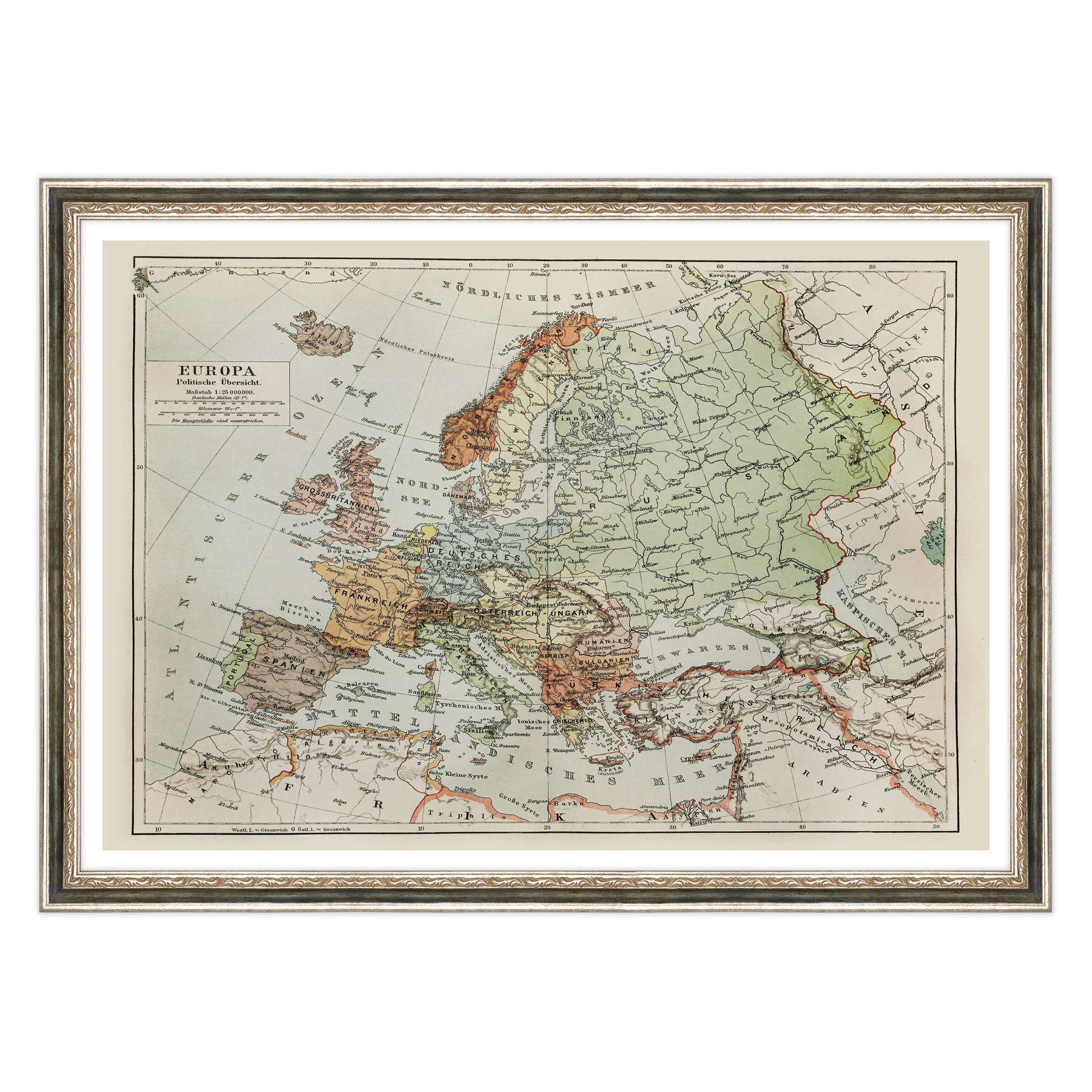 Antica Mappa Europa fine 1800 - Anno 1908