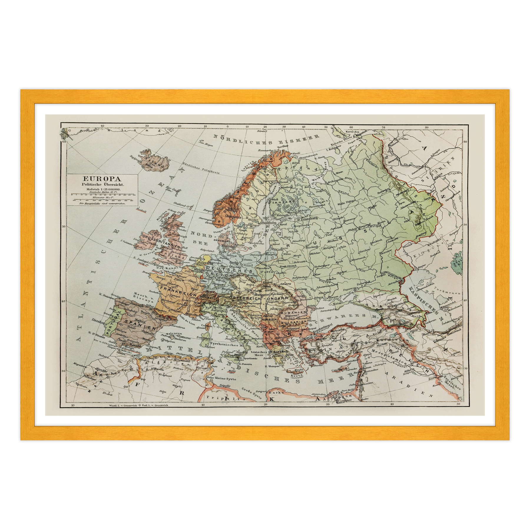 Antica Mappa Europa fine 1800 - Anno 1908