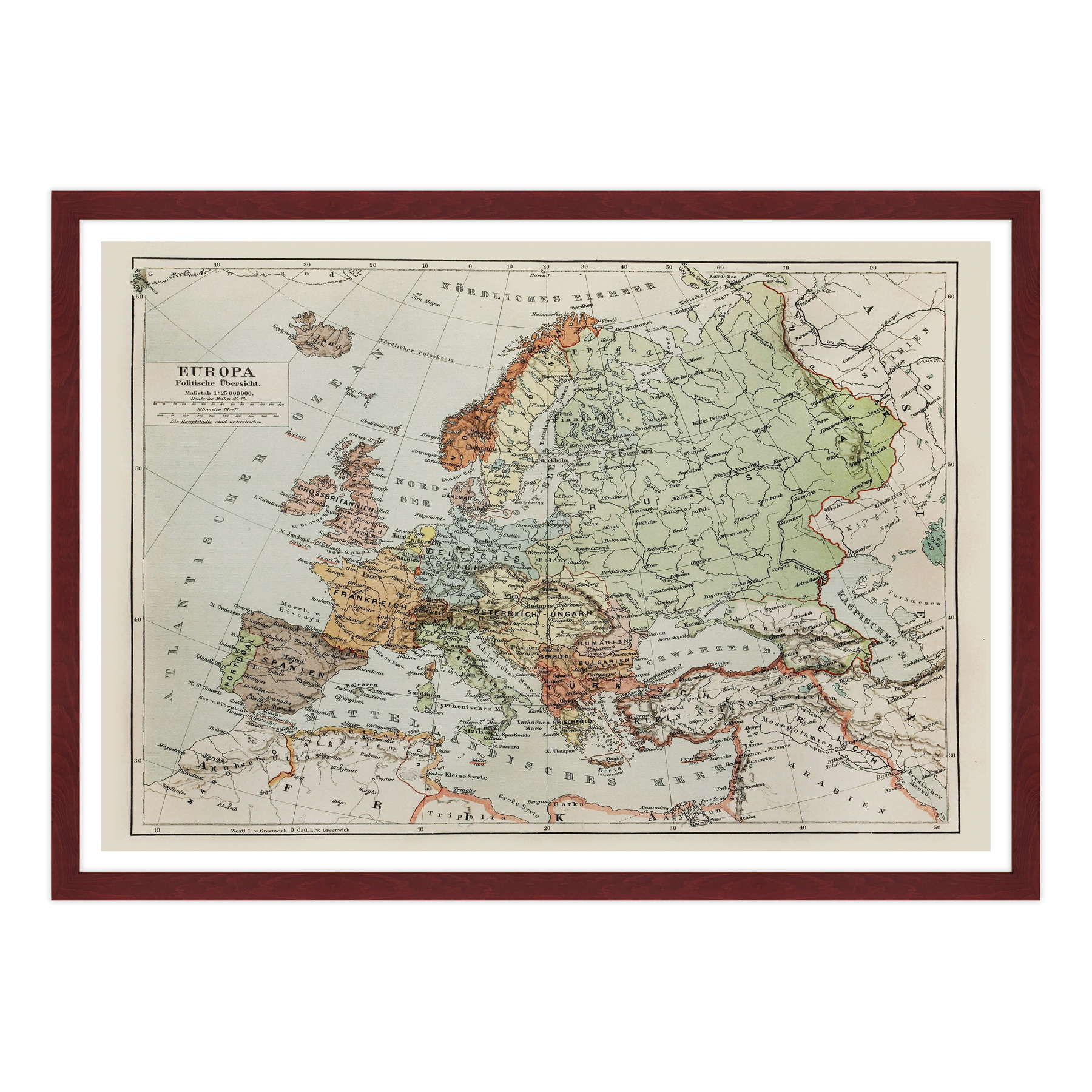 Antica Mappa Europa fine 1800 - Anno 1908