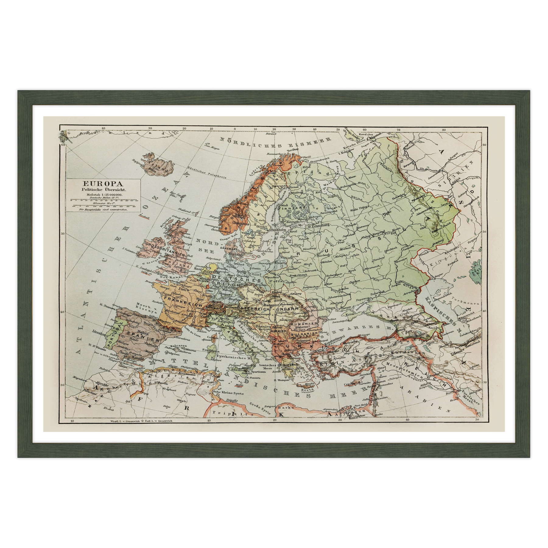 Antica Mappa Europa fine 1800 - Anno 1908