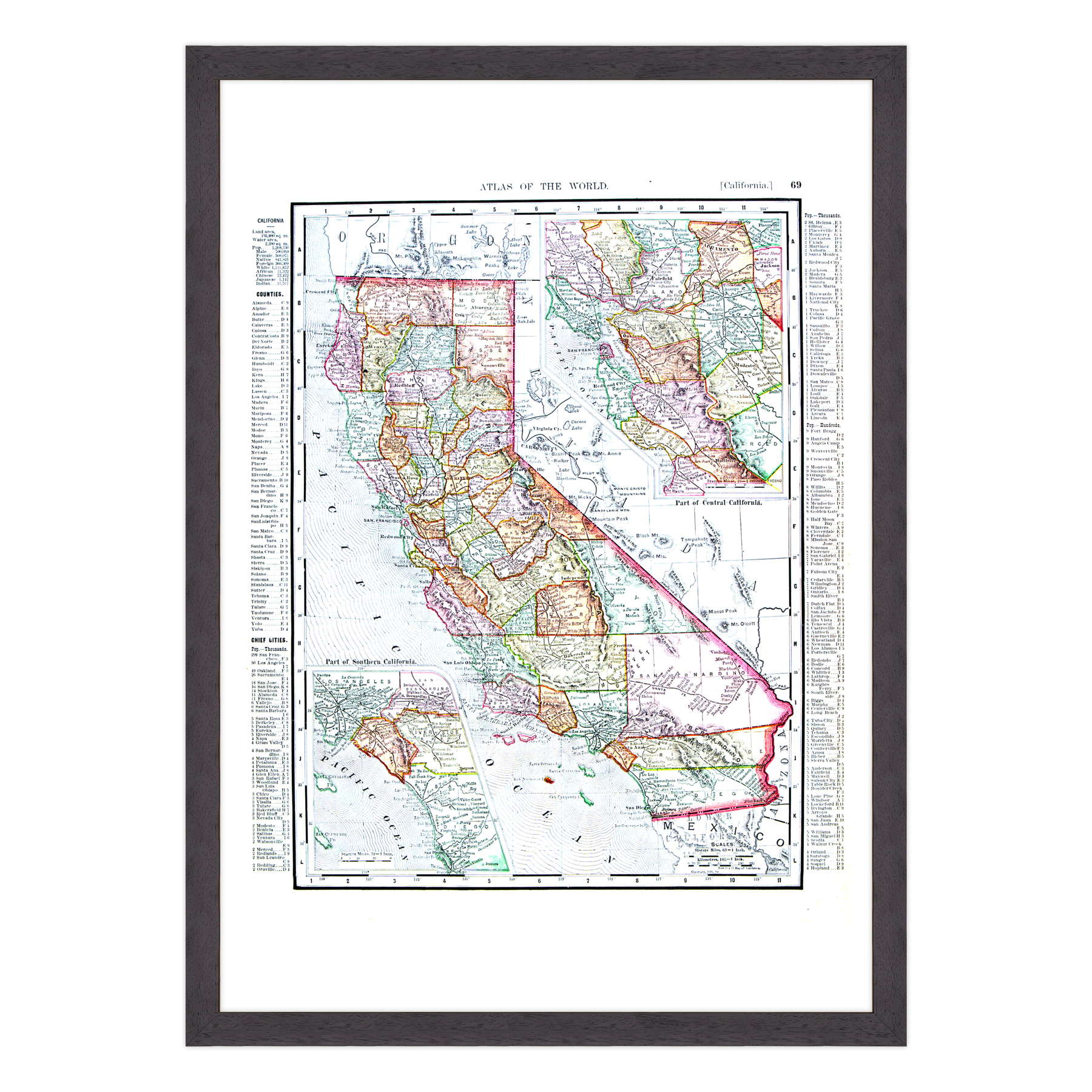 Antica Mappa California USA America - Anno 1900