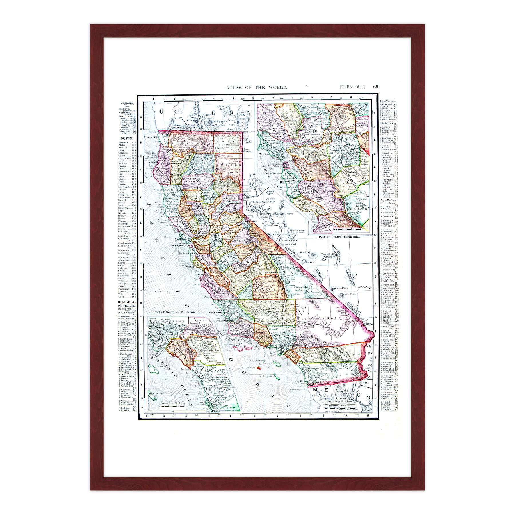 Antica Mappa California USA America - Anno 1900