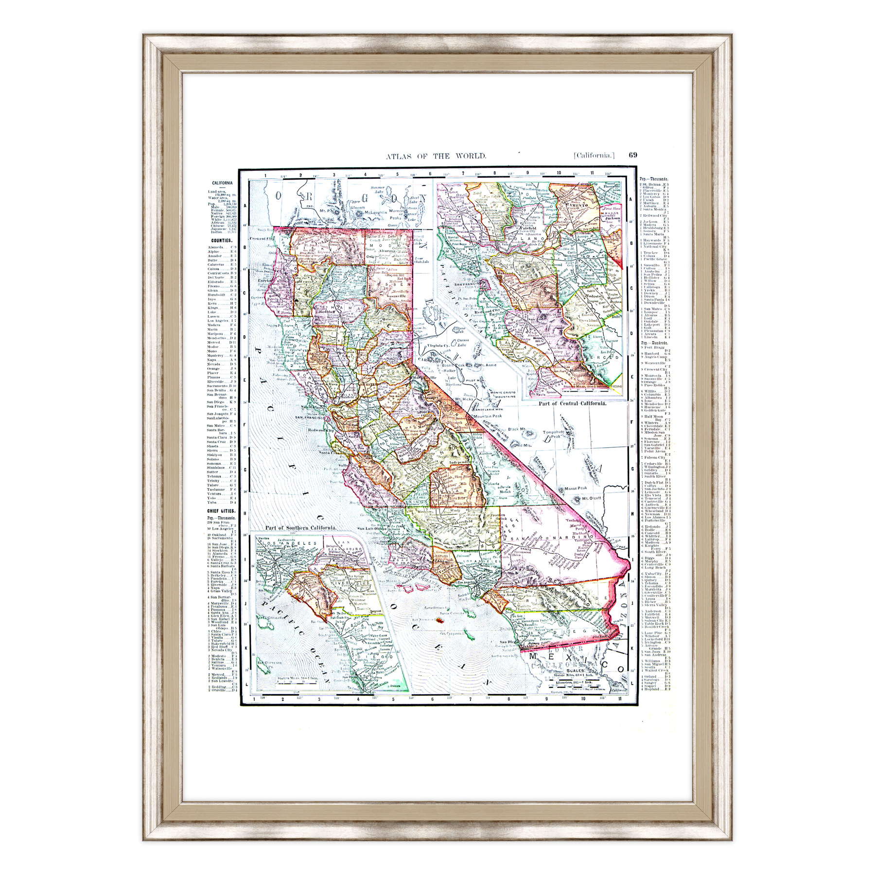 Antica Mappa California USA America - Anno 1900
