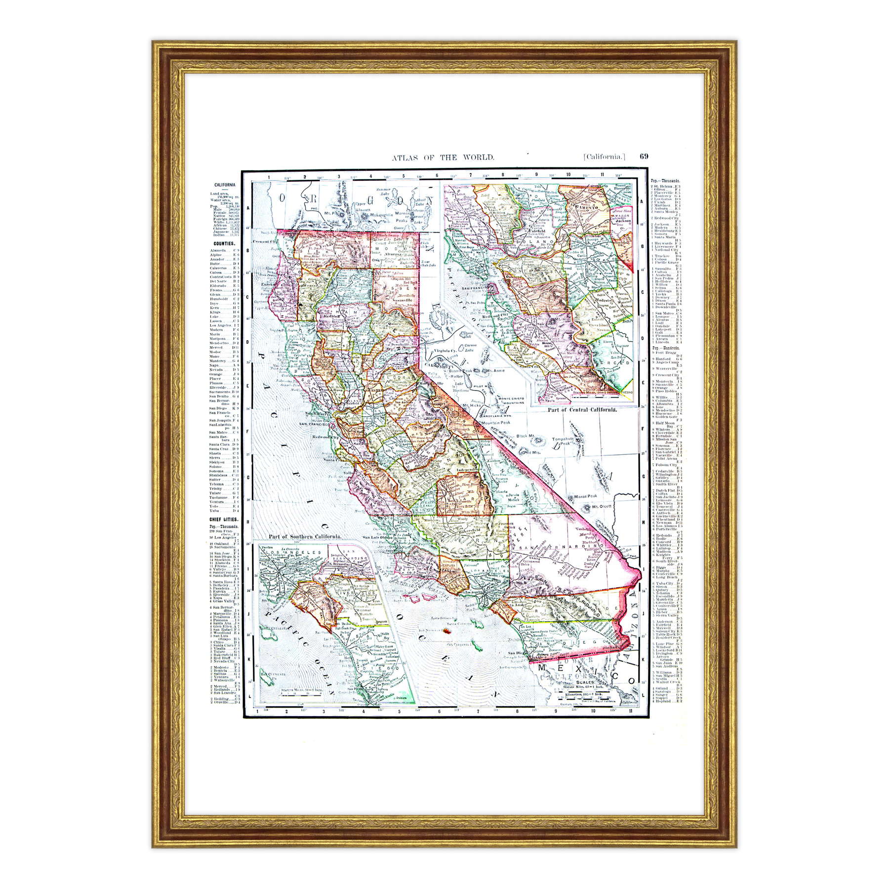 Antica Mappa California USA America - Anno 1900