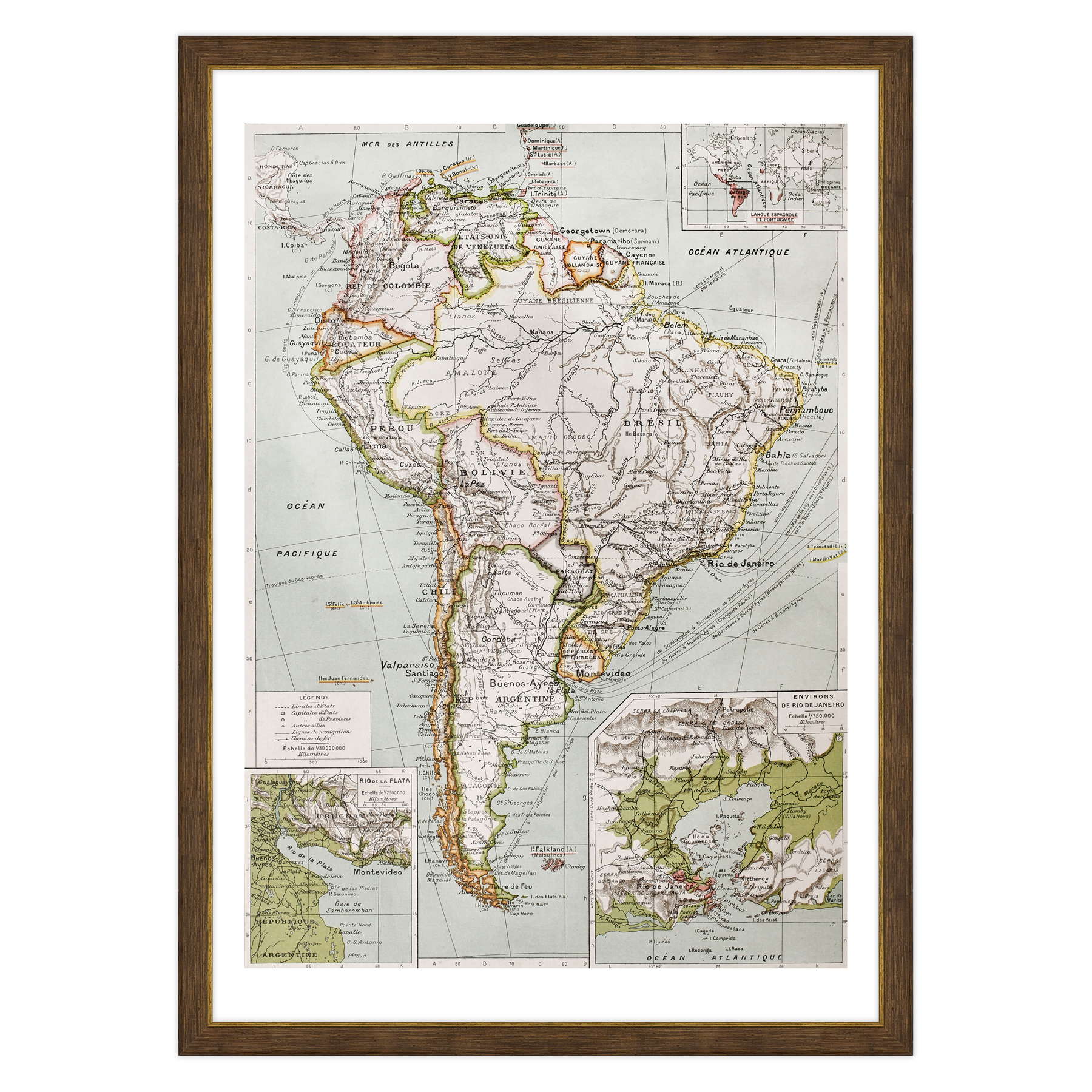 Antica Mappa America del Nord e Centro - Rio de Janeiro - Anno 1894
