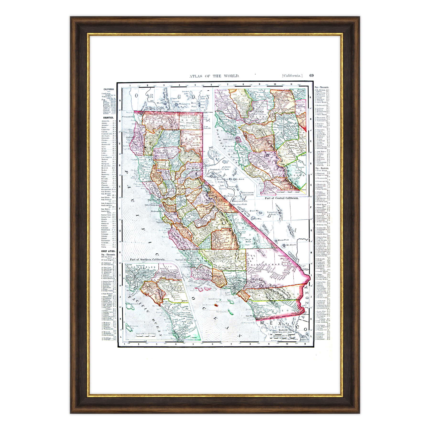 Antica Mappa California USA America - Anno 1900