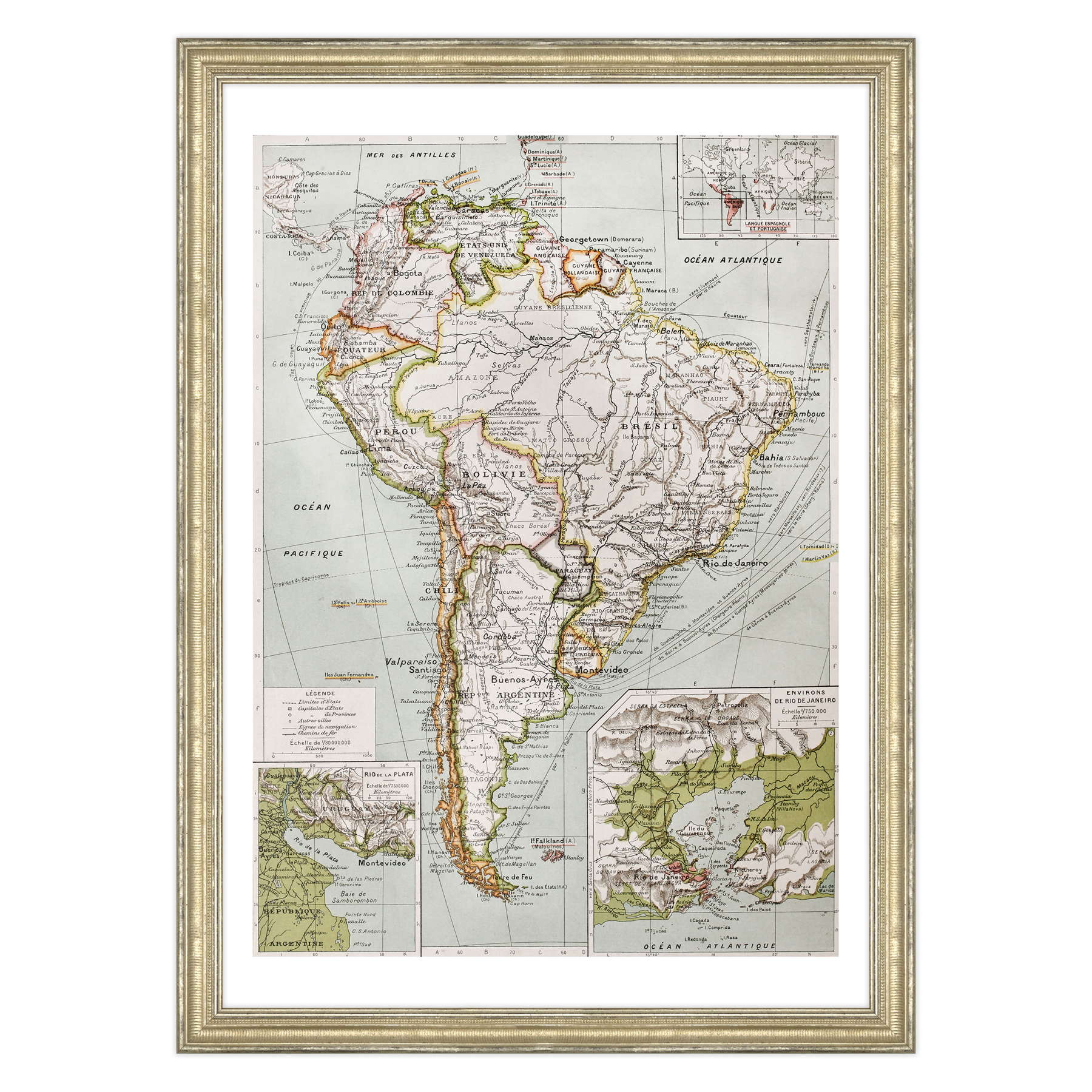 Antica Mappa America del Nord e Centro - Rio de Janeiro - Anno 1894