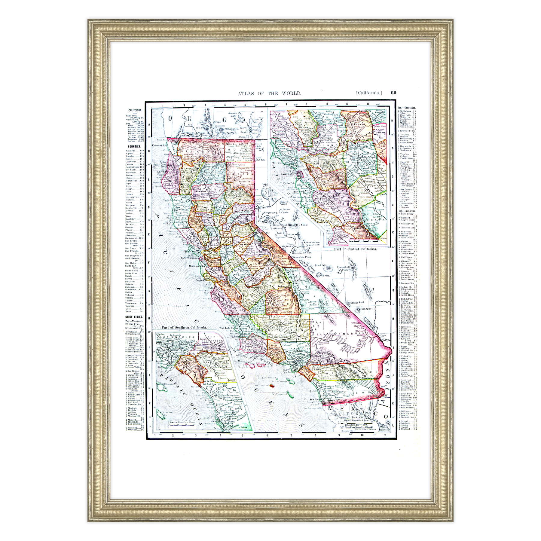 Antica Mappa California USA America - Anno 1900