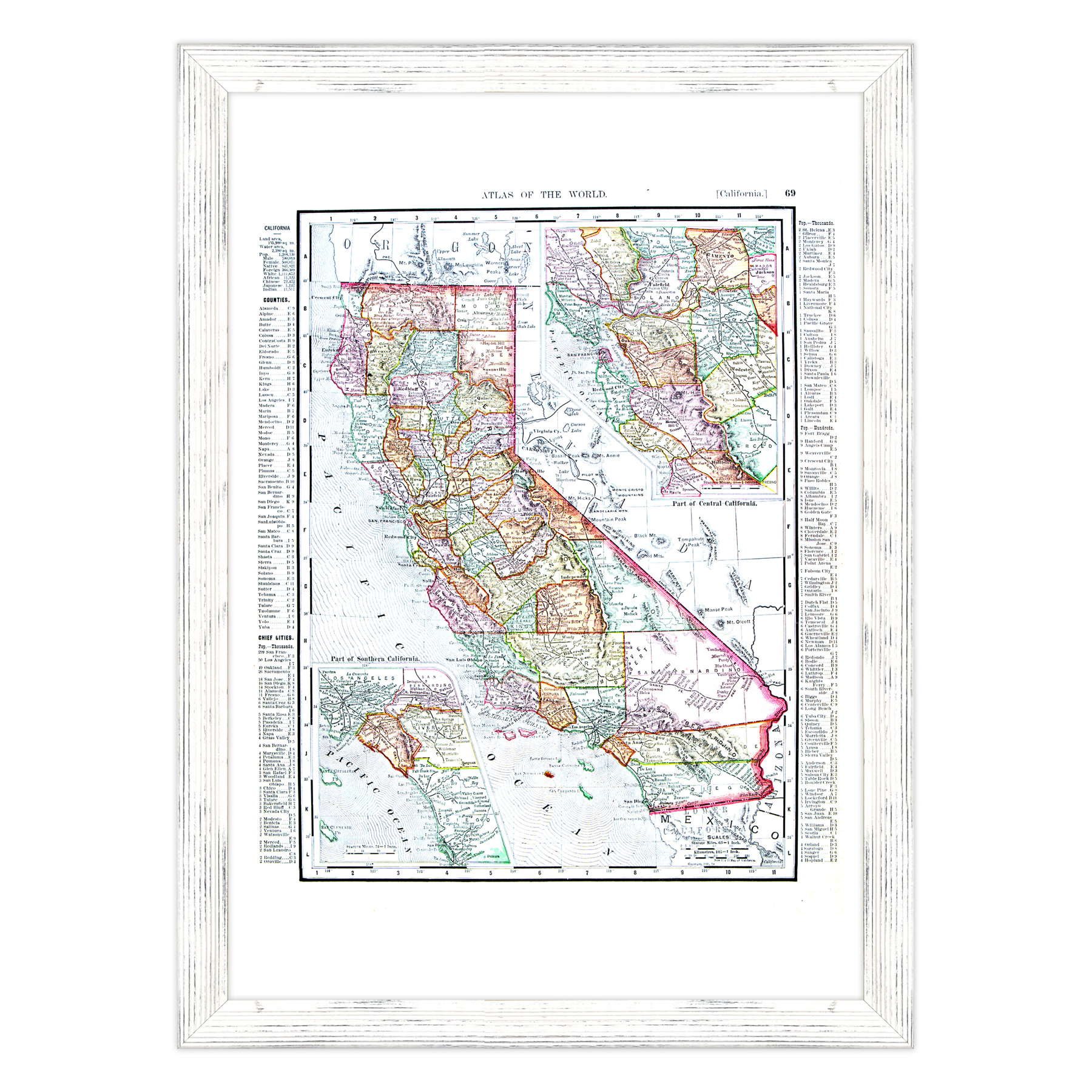 Antica Mappa California USA America - Anno 1900
