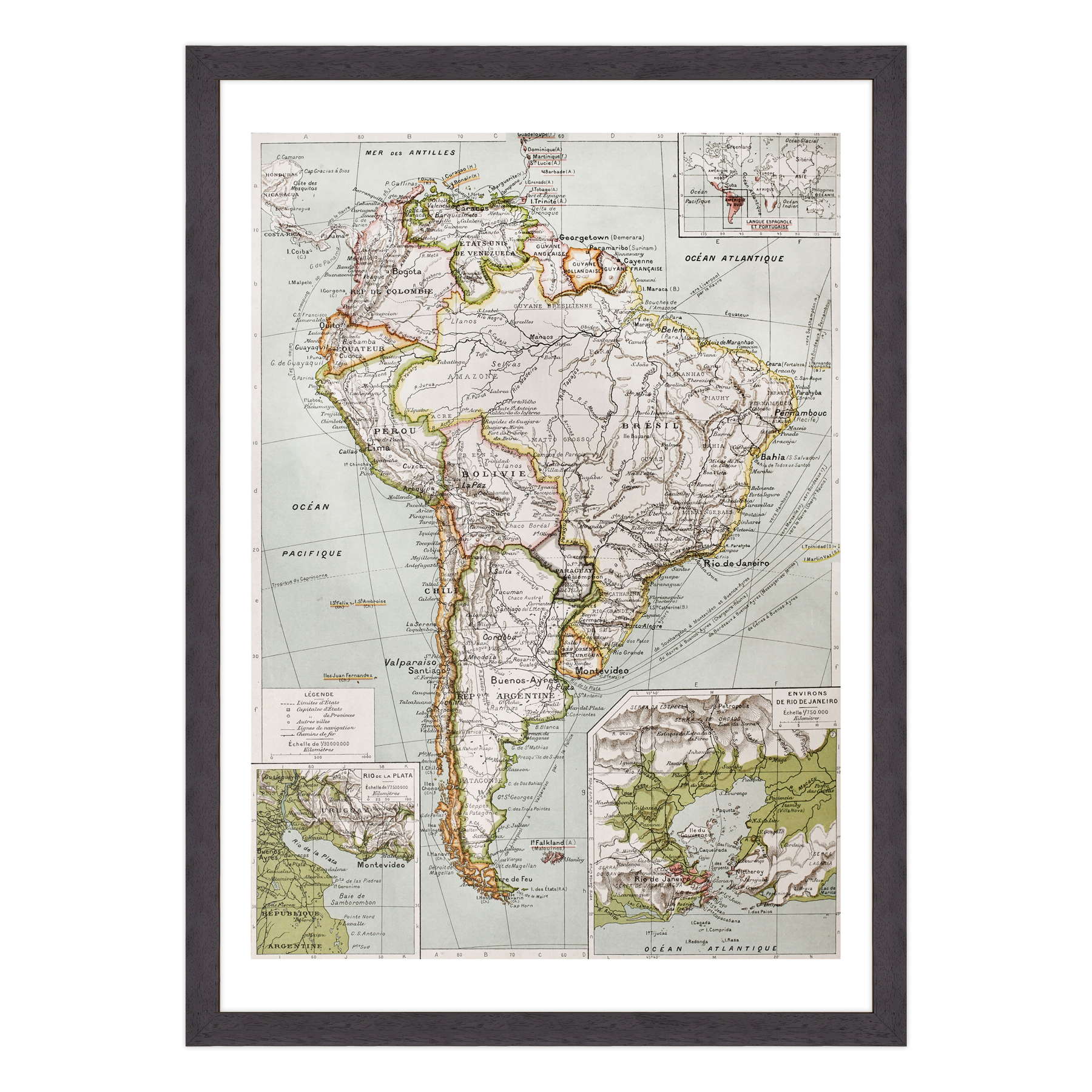 Antica Mappa America del Nord e Centro - Rio de Janeiro - Anno 1894