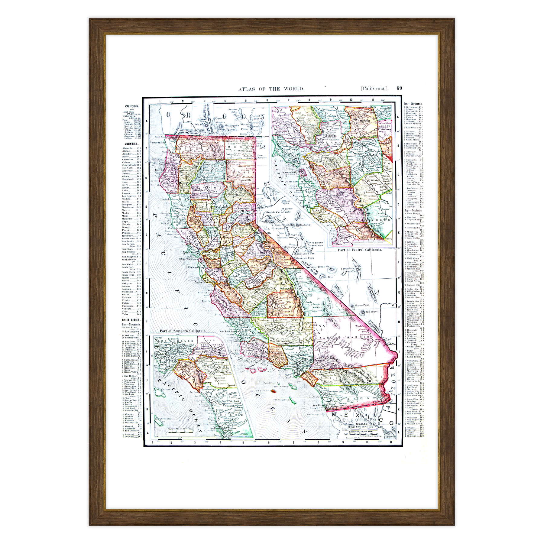 Antica Mappa California USA America - Anno 1900
