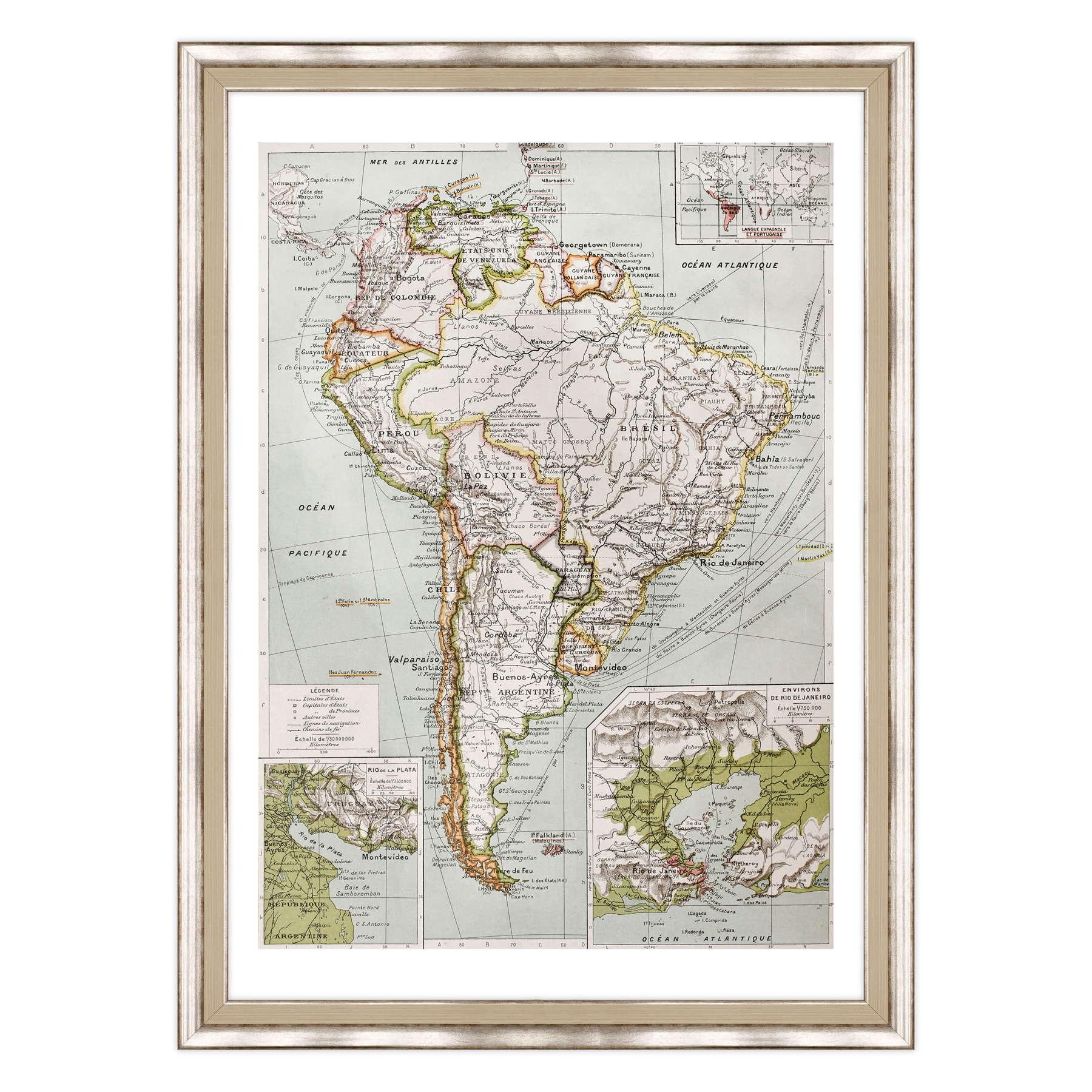 Antica Mappa America del Nord e Centro - Rio de Janeiro - Anno 1894