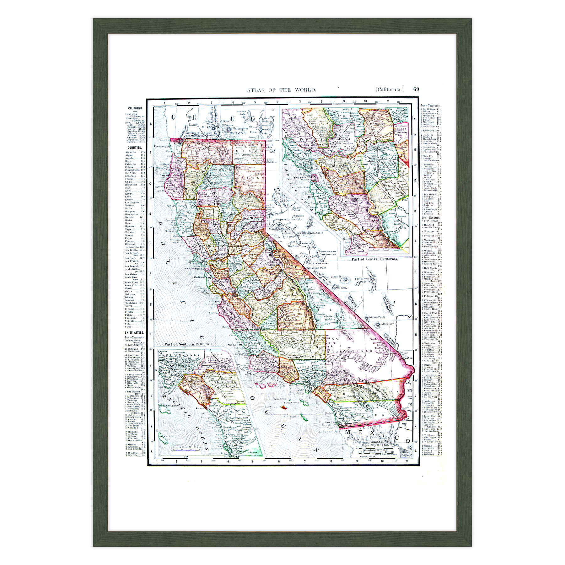Antica Mappa California USA America - Anno 1900