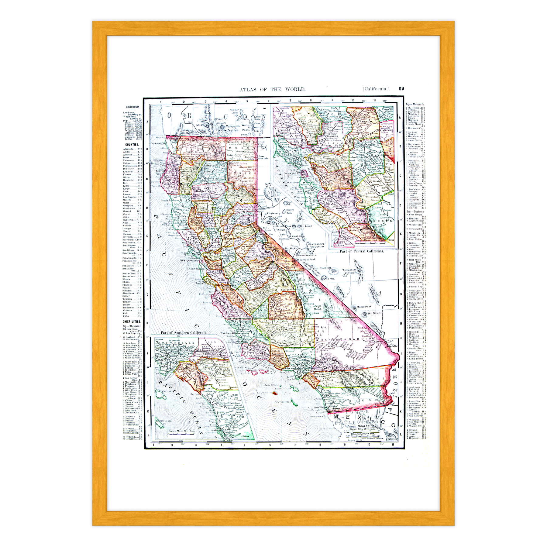 Antica Mappa California USA America - Anno 1900