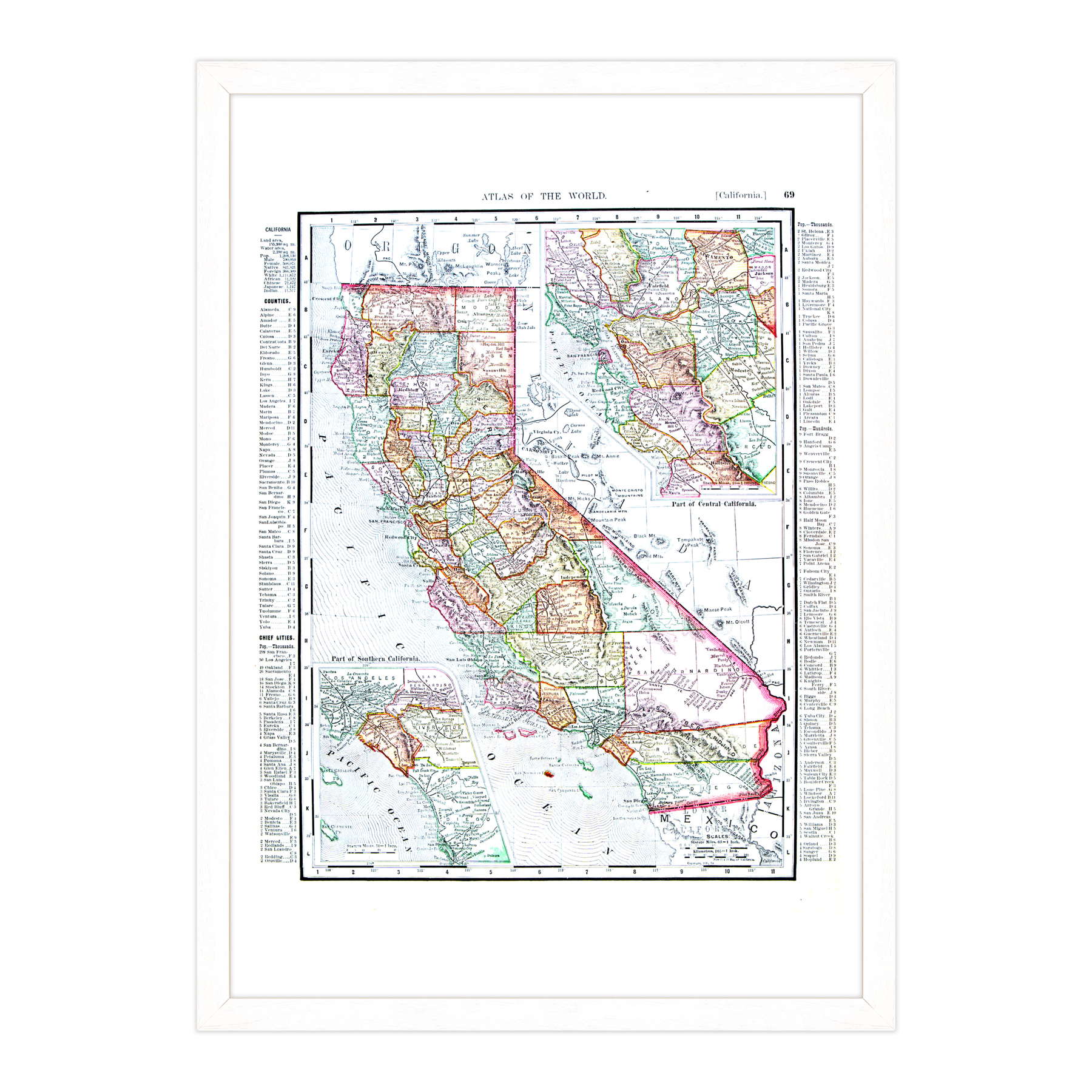 Antica Mappa California USA America - Anno 1900