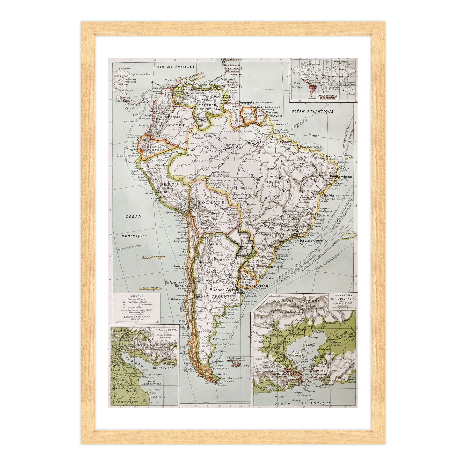 Antica Mappa America del Nord e Centro - Rio de Janeiro - Anno 1894