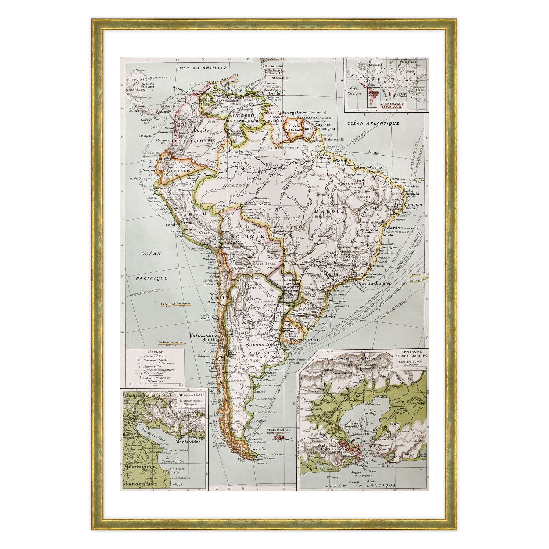 Antica Mappa America del Nord e Centro - Rio de Janeiro - Anno 1894