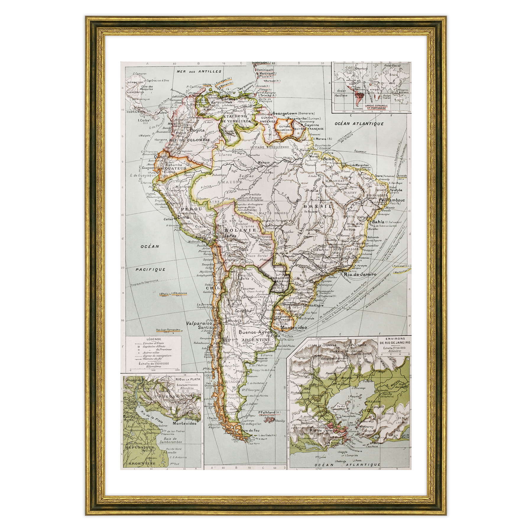 Antica Mappa America del Nord e Centro - Rio de Janeiro - Anno 1894