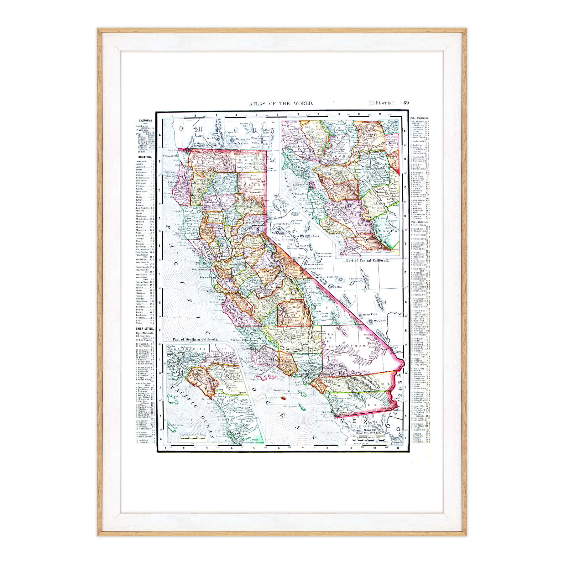 Antica Mappa California USA America - Anno 1900