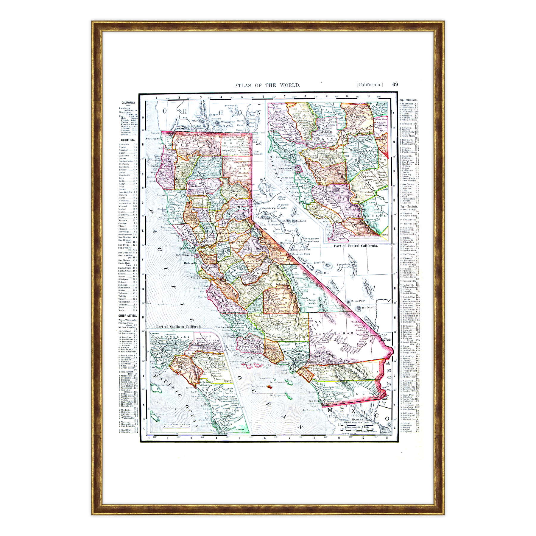 Antica Mappa California USA America - Anno 1900