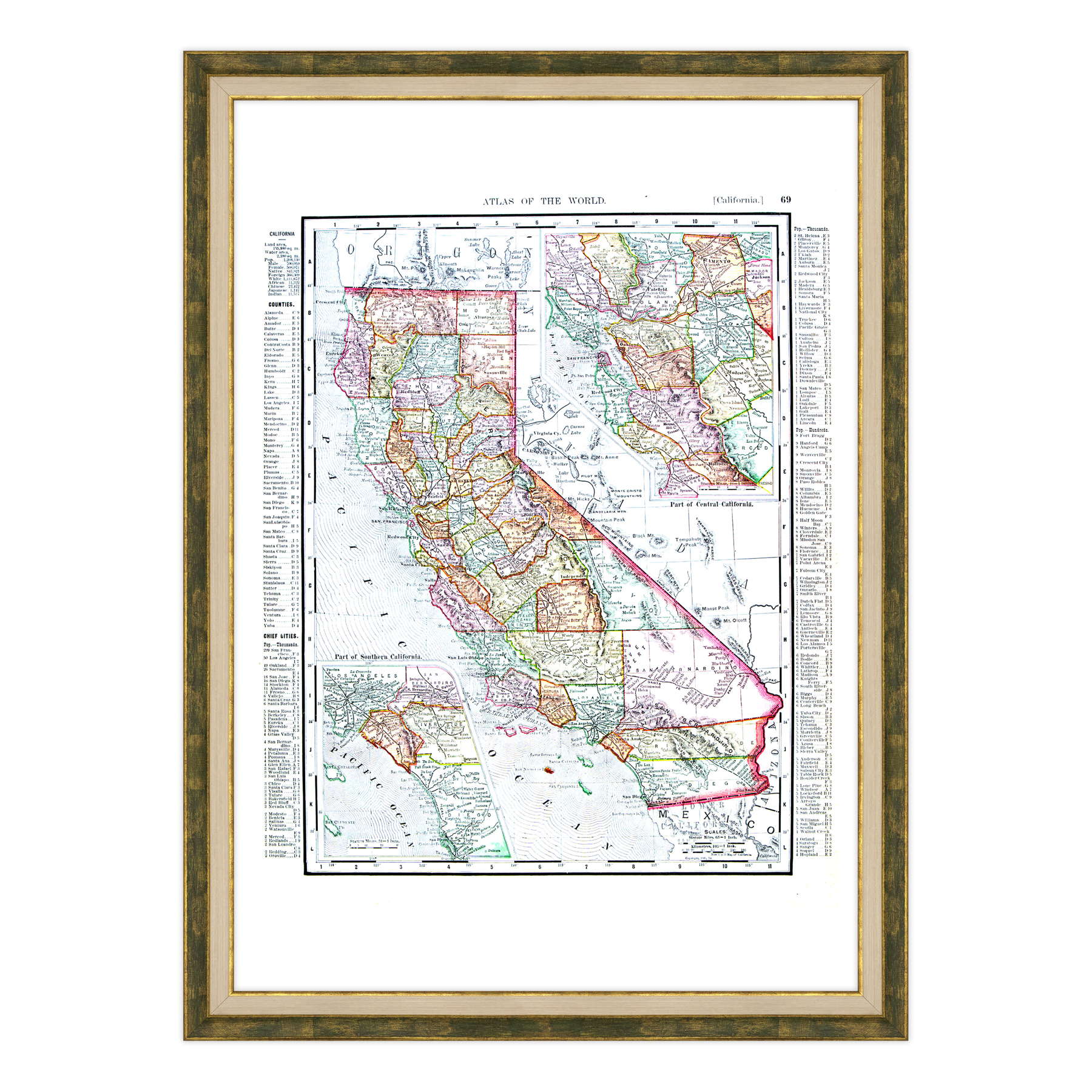 Antica Mappa California USA America - Anno 1900