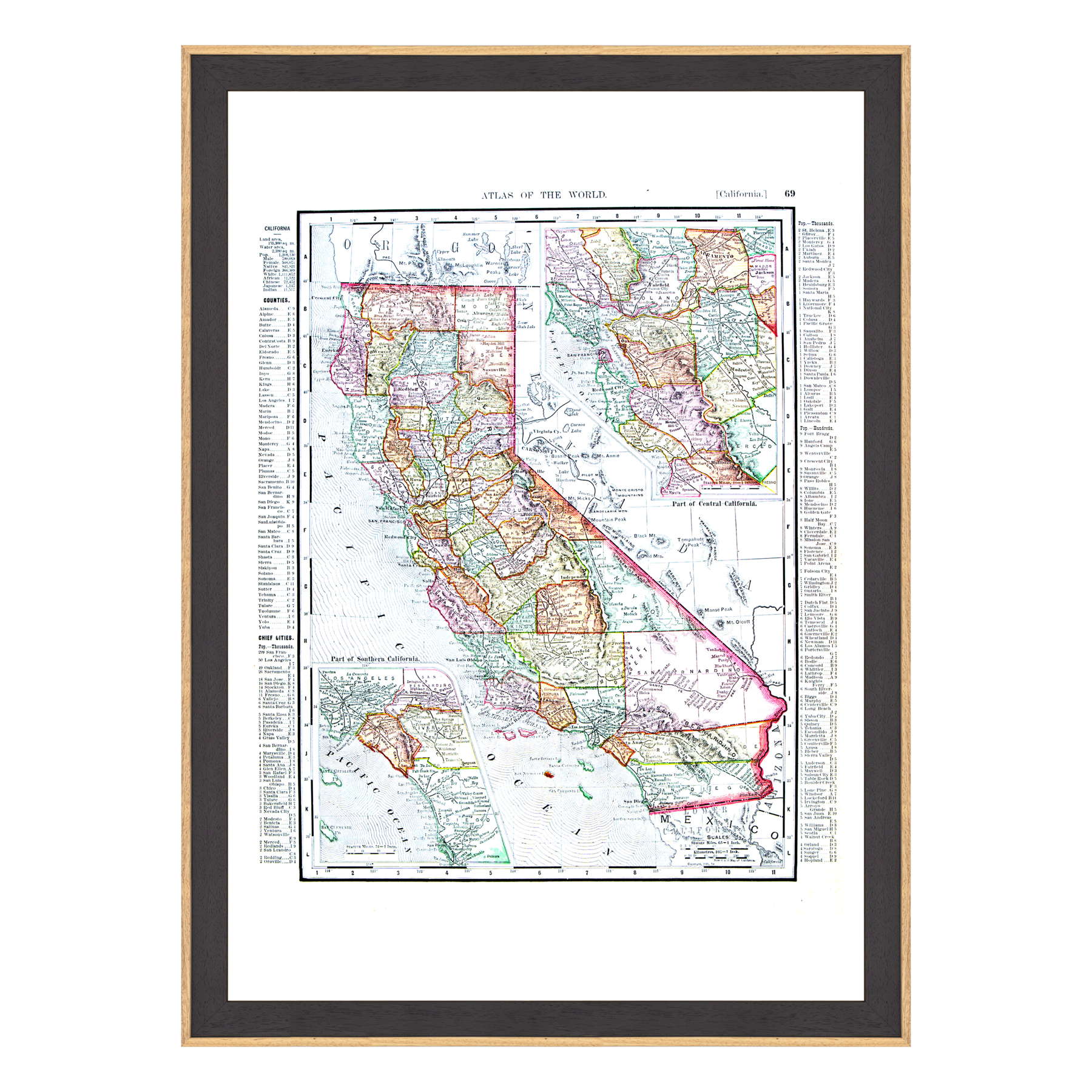 Antica Mappa California USA America - Anno 1900