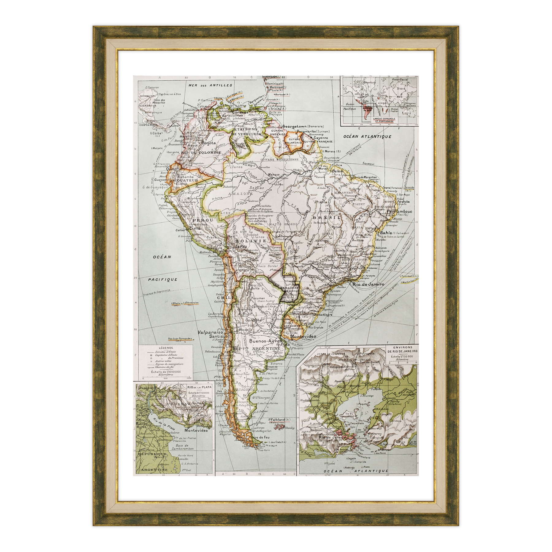 Antica Mappa America del Nord e Centro - Rio de Janeiro - Anno 1894
