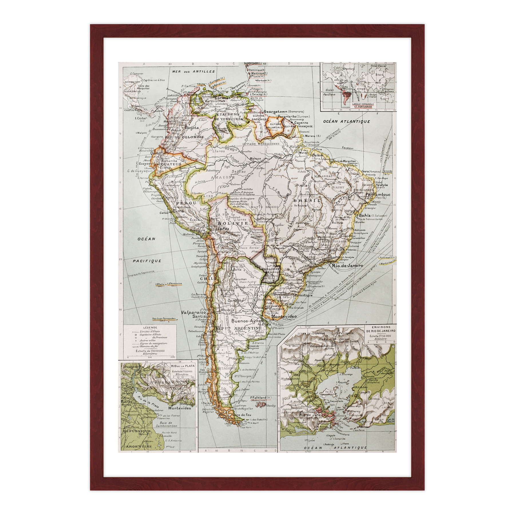 Antica Mappa America del Nord e Centro - Rio de Janeiro - Anno 1894