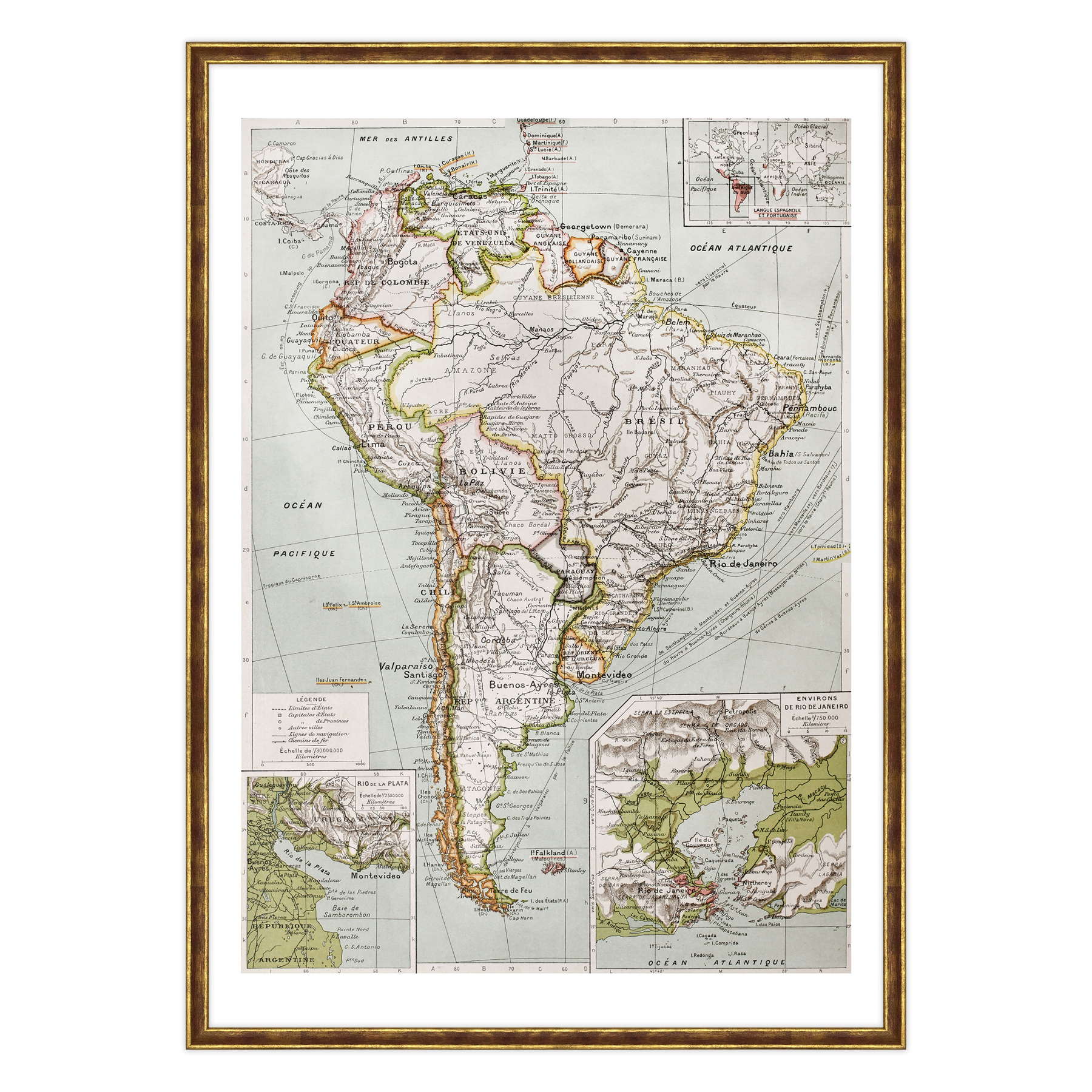 Antica Mappa America del Nord e Centro - Rio de Janeiro - Anno 1894