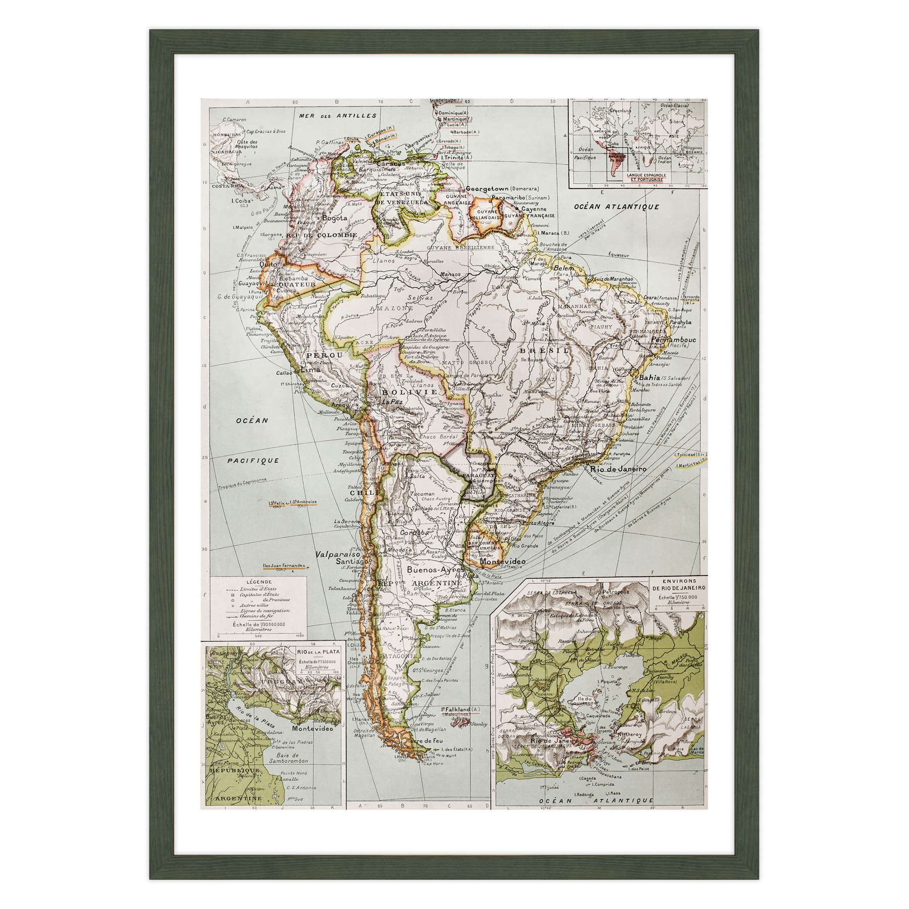 Antica Mappa America del Nord e Centro - Rio de Janeiro - Anno 1894