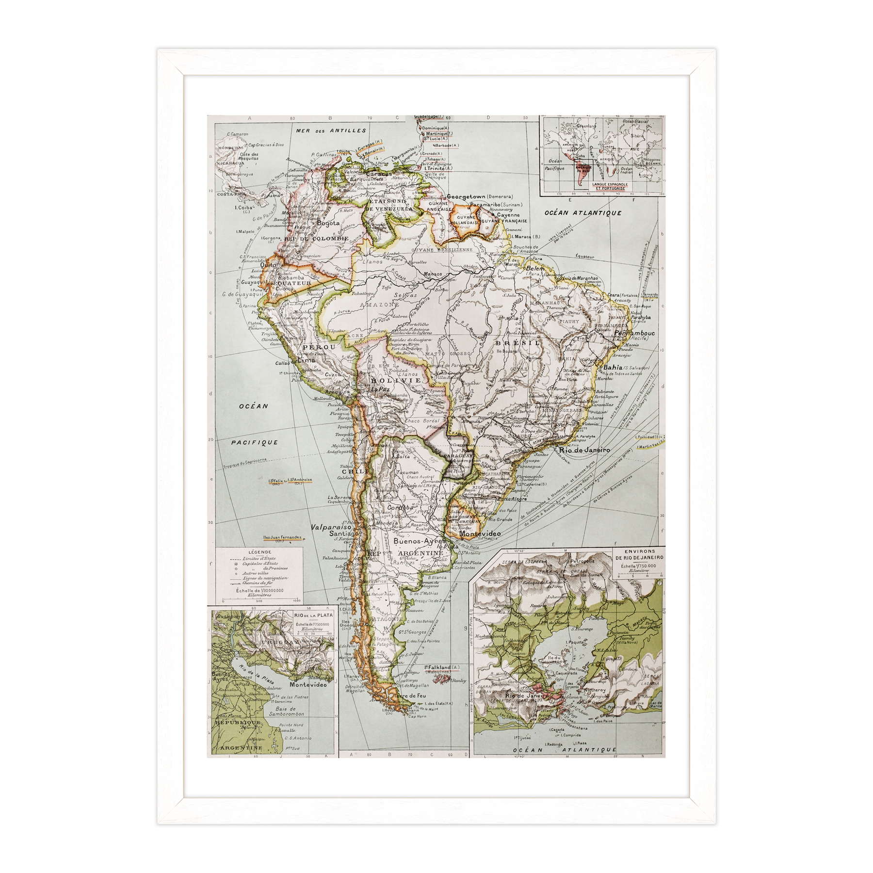 Antica Mappa America del Nord e Centro - Rio de Janeiro - Anno 1894