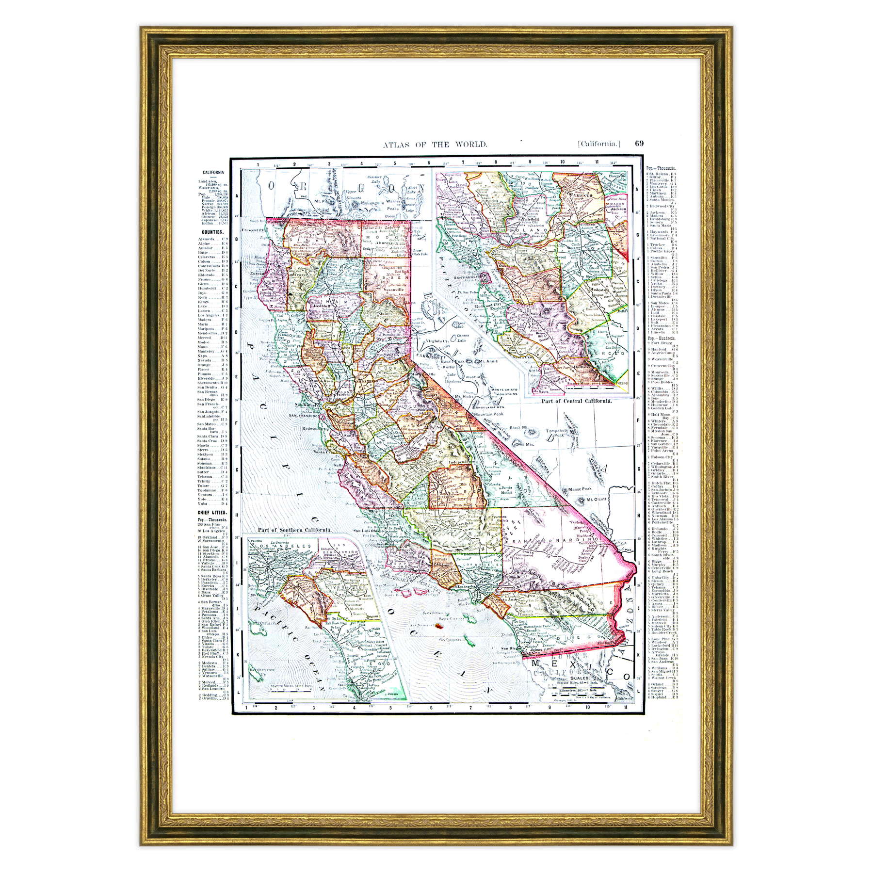 Antica Mappa California USA America - Anno 1900