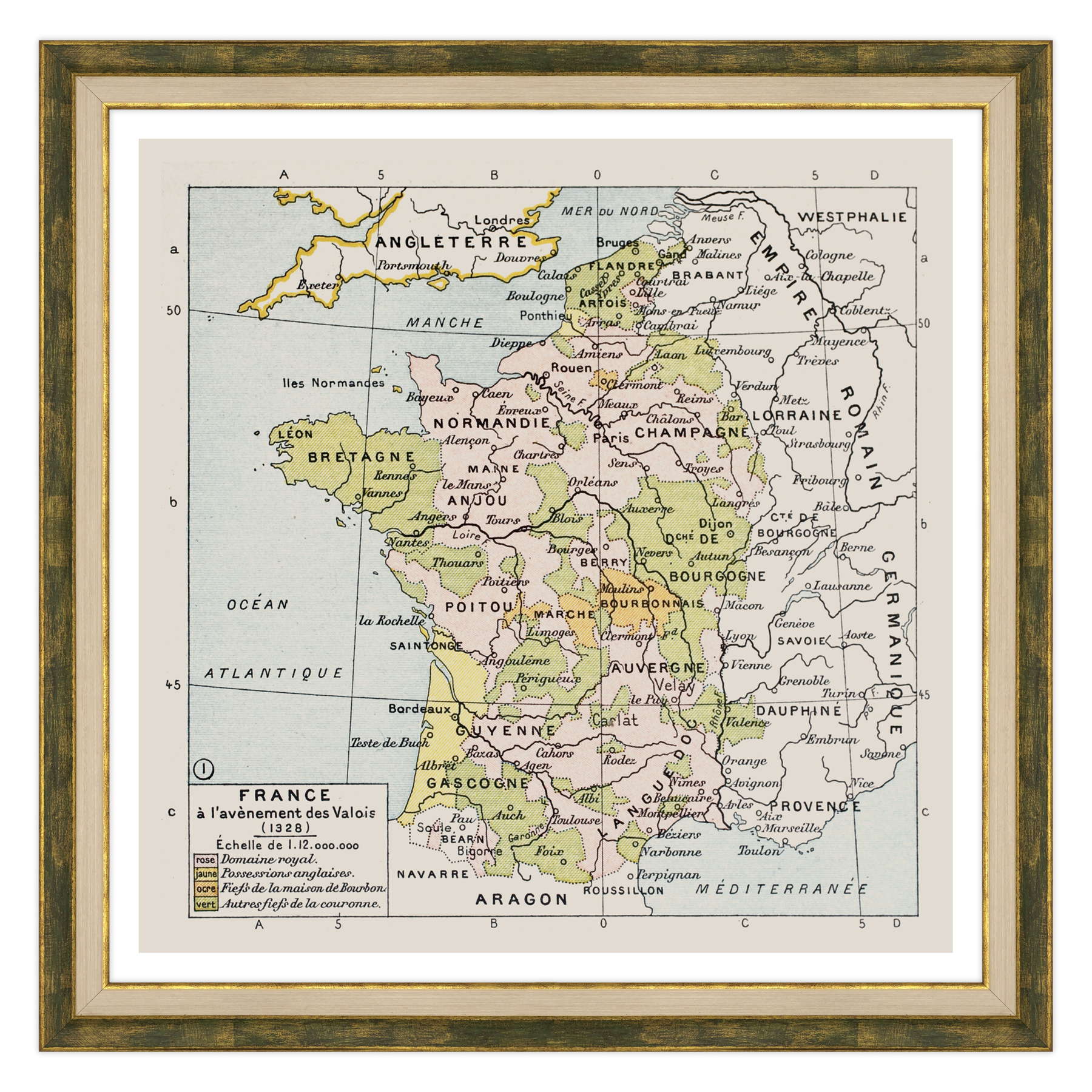 Antica Mappa Politica della Francia nel 1328 - Anno realizzazione 1894
