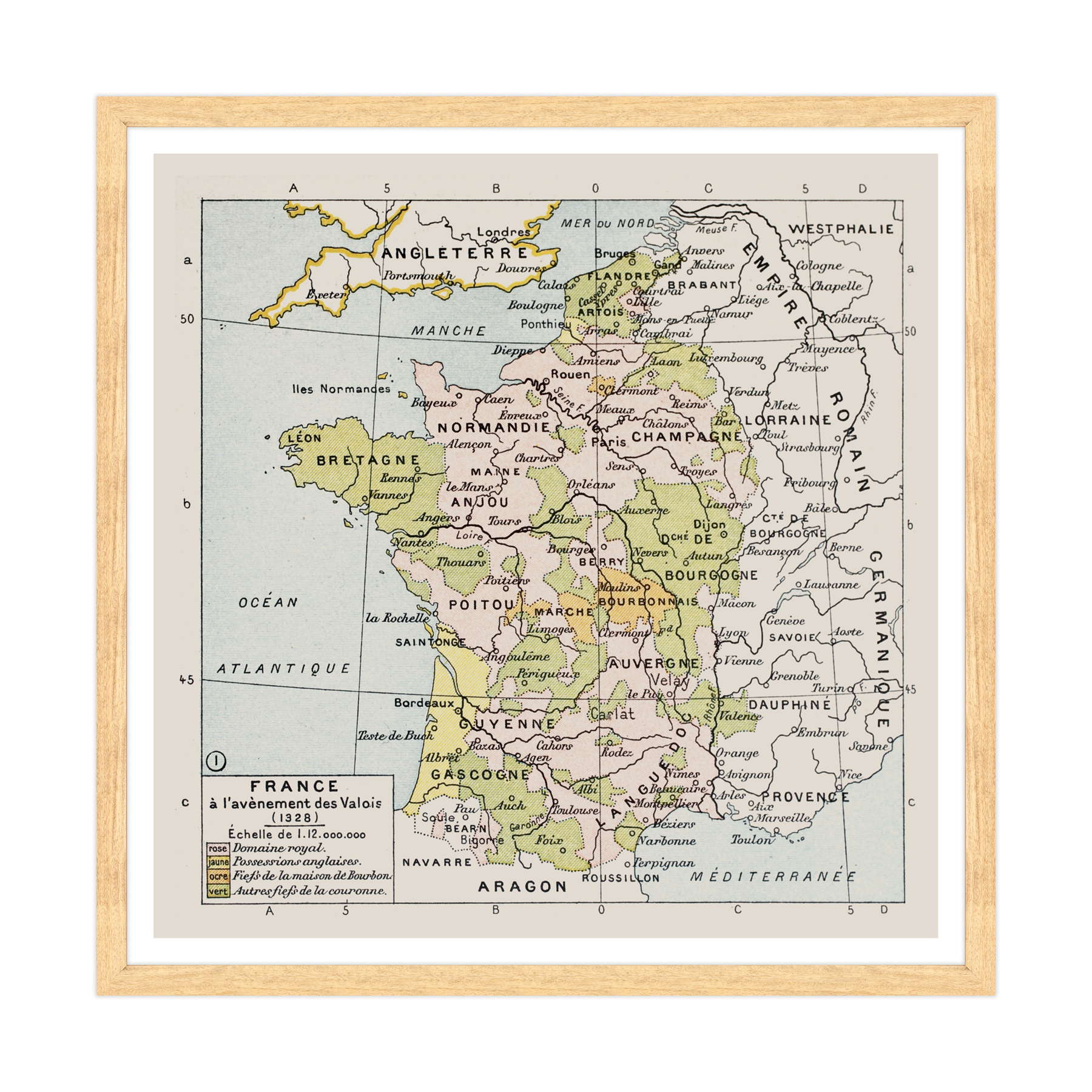 Antica Mappa Politica della Francia nel 1328 - Anno realizzazione 1894