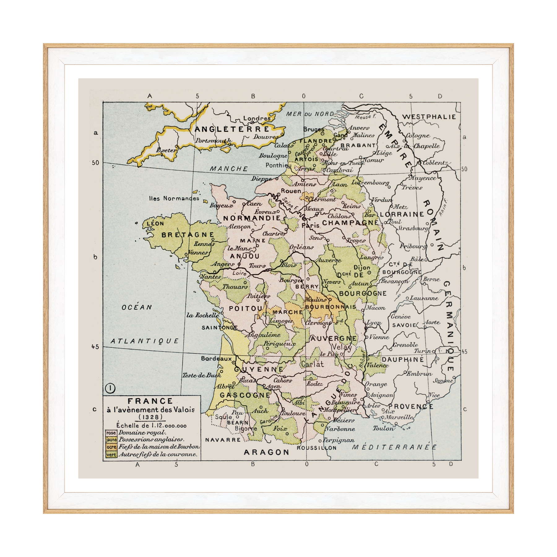 Antica Mappa Politica della Francia nel 1328 - Anno realizzazione 1894
