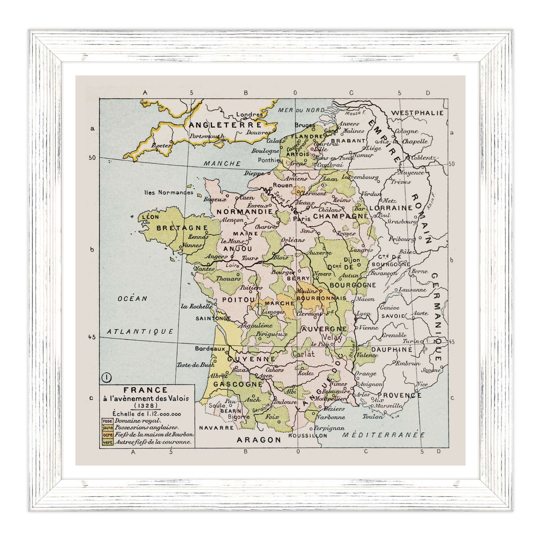 Antica Mappa Politica della Francia nel 1328 - Anno realizzazione 1894