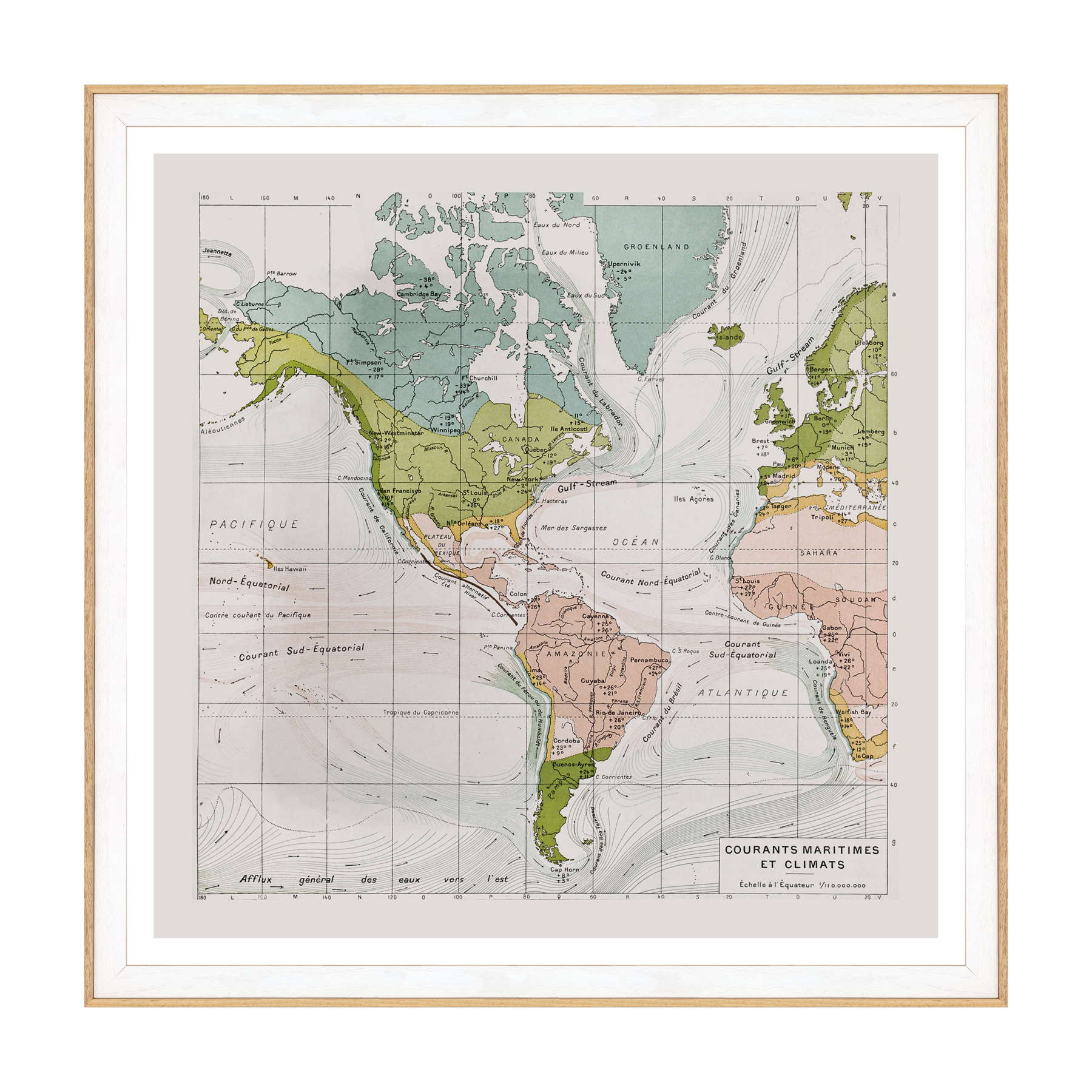 Antica Mappa America - Anno 1894 - Clima e Correnti Oceaniche Oceano