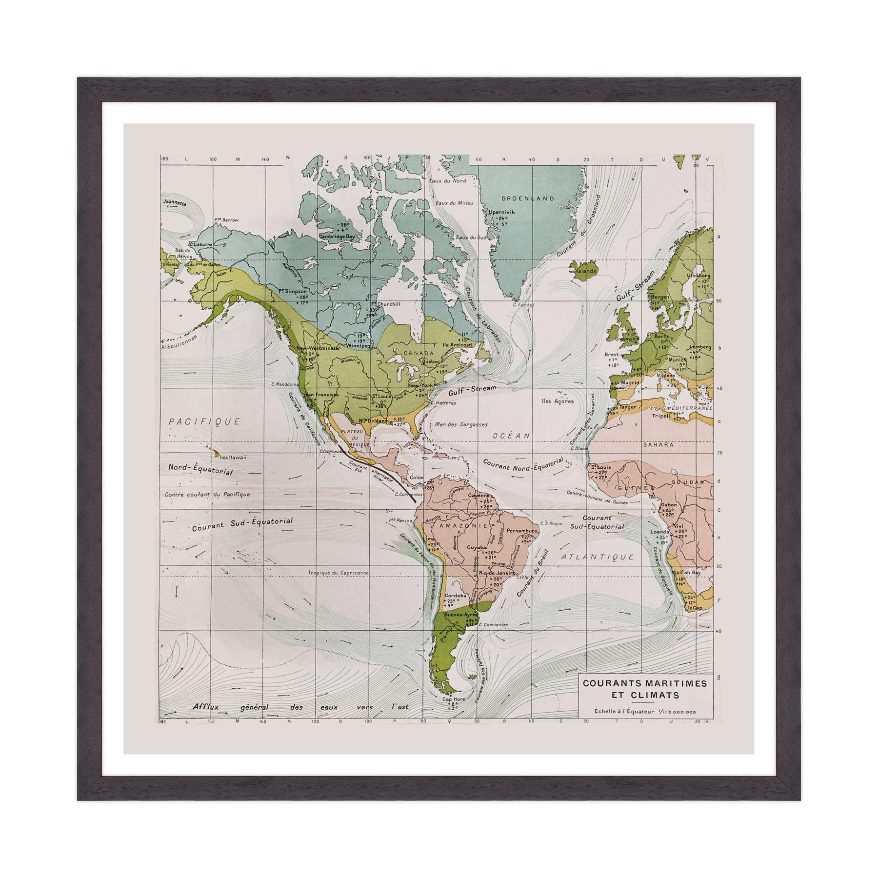 Antica Mappa America - Anno 1894 - Clima e Correnti Oceaniche Oceano